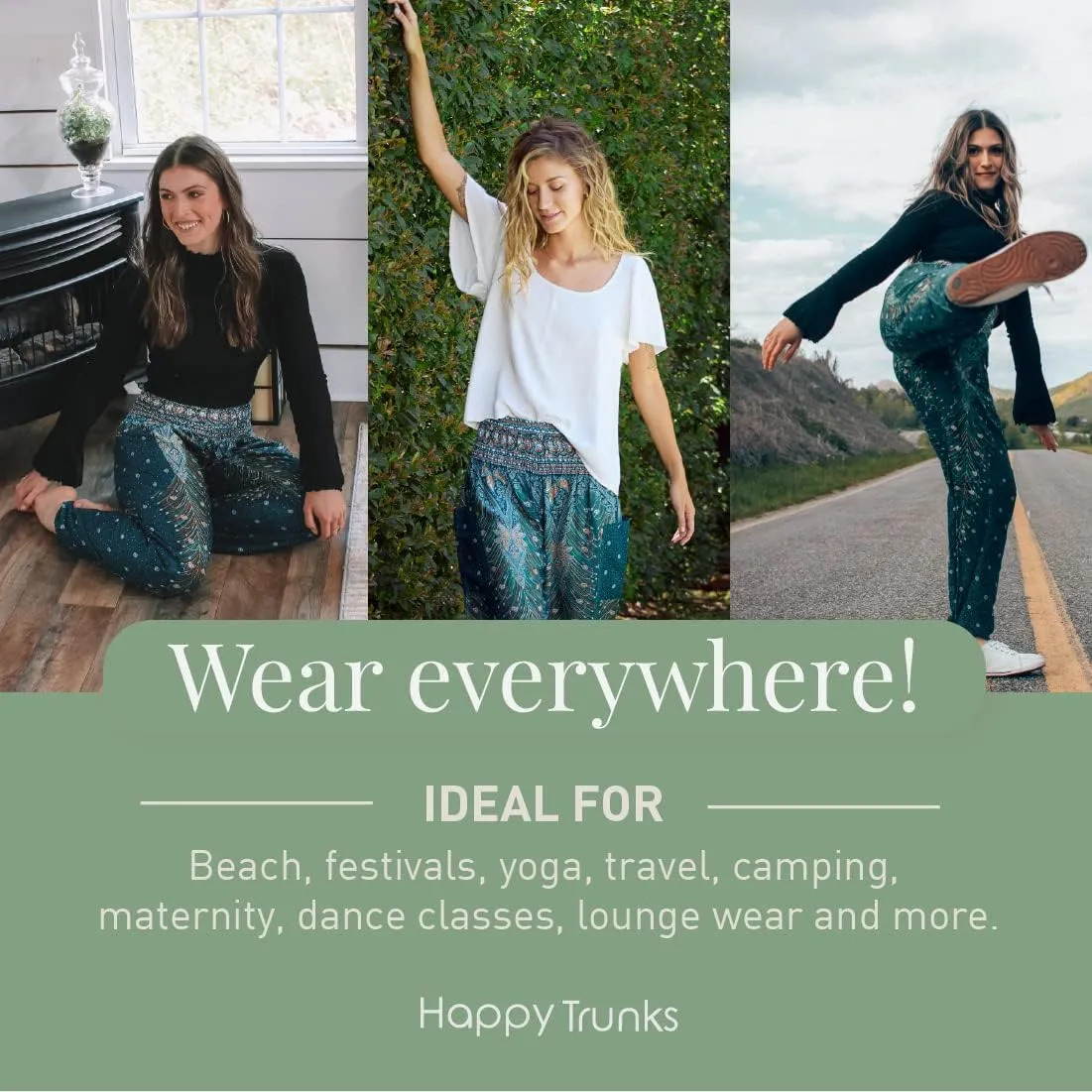 Happy Trunks Harem Pants for Women/Womens Yoga Pants with Pockets (S-XXL) Hippie Clothes/Boho Clothes for Women/Beach Lounge