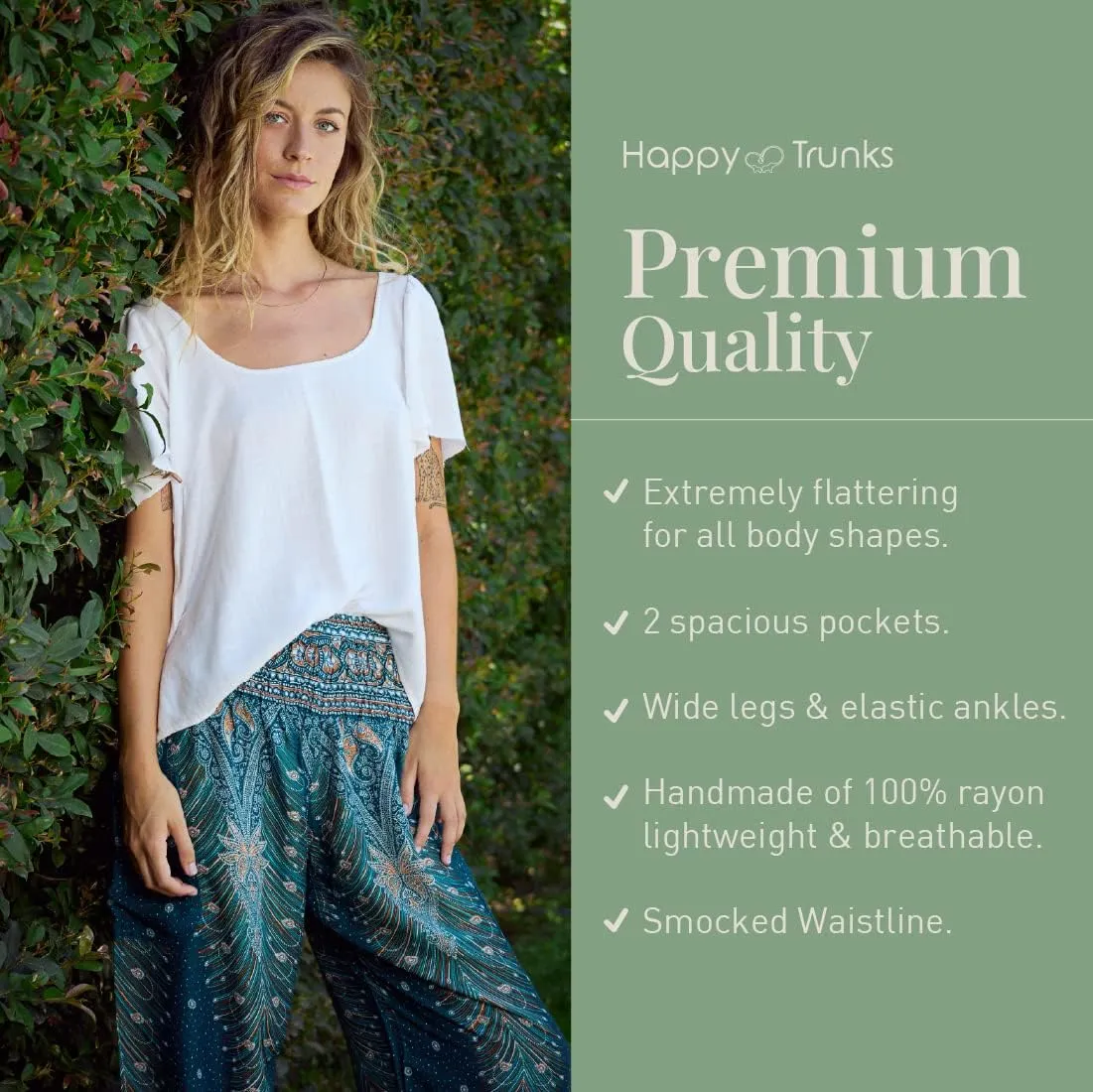 Happy Trunks Harem Pants for Women/Womens Yoga Pants with Pockets (S-XXL) Hippie Clothes/Boho Clothes for Women/Beach Lounge