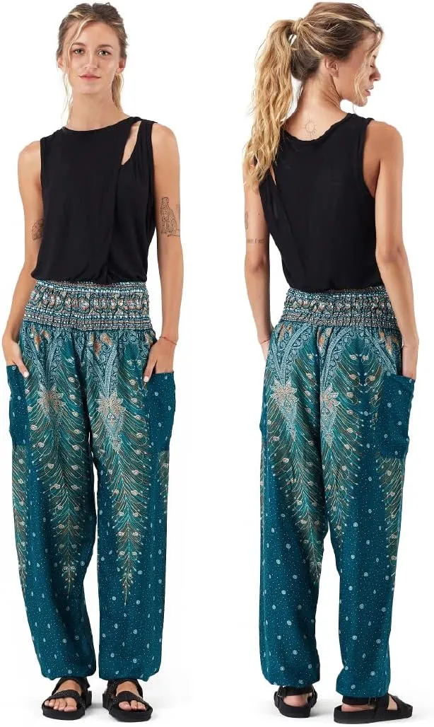 Happy Trunks Harem Pants for Women/Womens Yoga Pants with Pockets (S-XXL) Hippie Clothes/Boho Clothes for Women/Beach Lounge