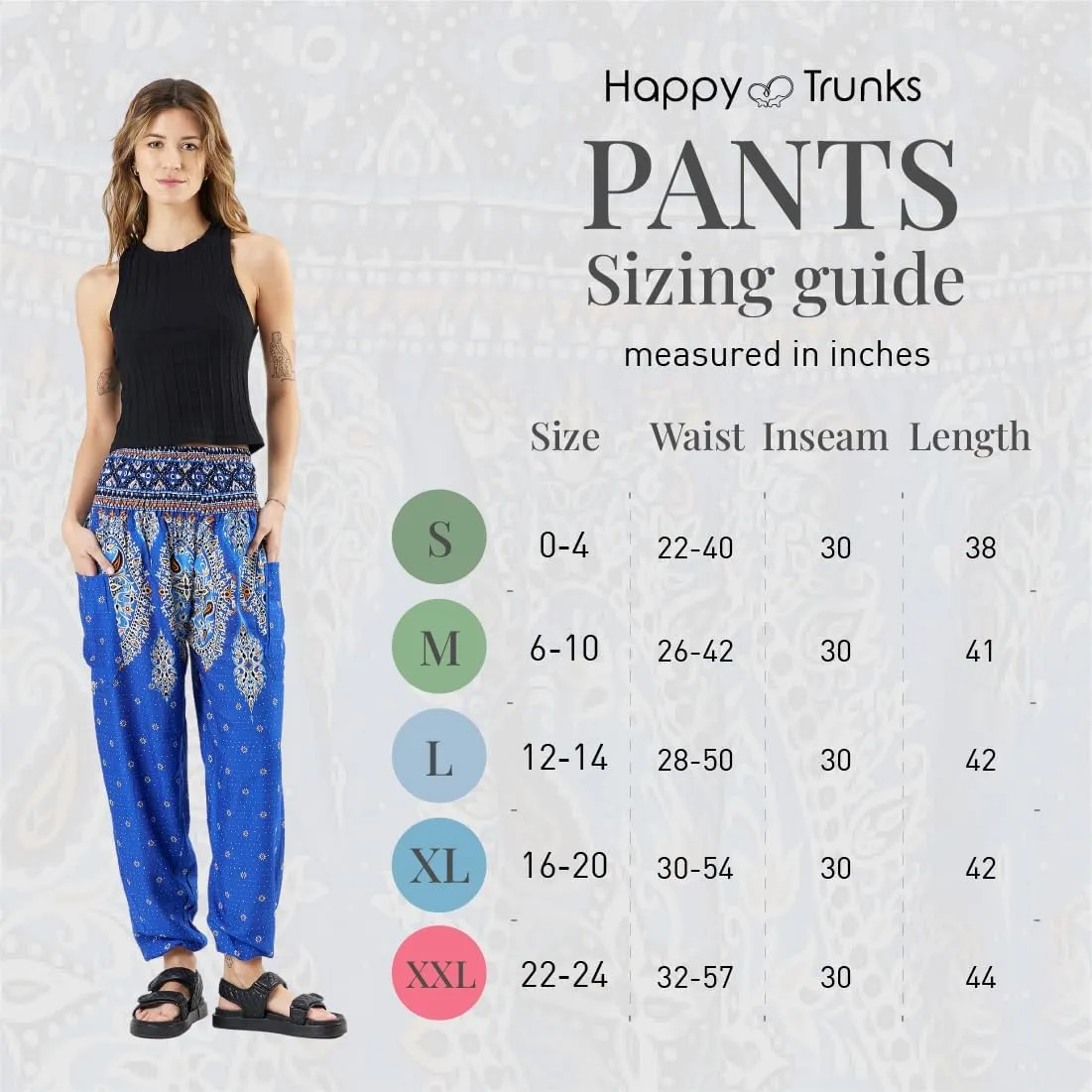 Happy Trunks Harem Pants for Women/Womens Yoga Pants with Pockets (S-XXL) Hippie Clothes/Boho Clothes for Women/Beach Lounge