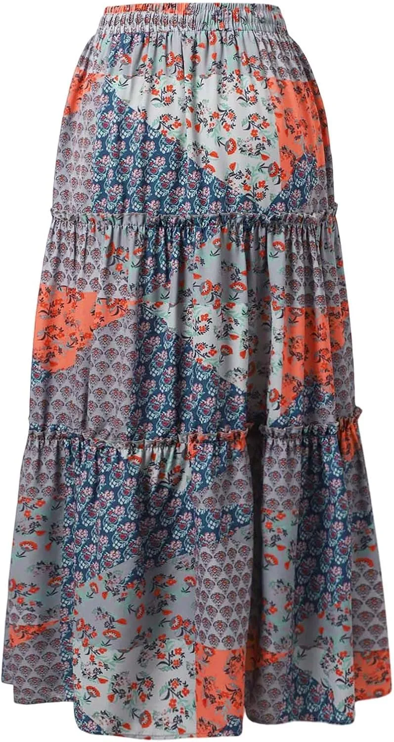 High Waisted Skirts for Women Boho Elastic Waisted Flowy Lightweight Skirt Drawstring Baggy Trendy Skorts with Pockets
