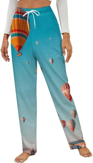 Hot Air Balloons Floating over Cappadocia Flannel Pajama Pants Women's Sleep Pants Printed Loungewear Lounge Bottoms