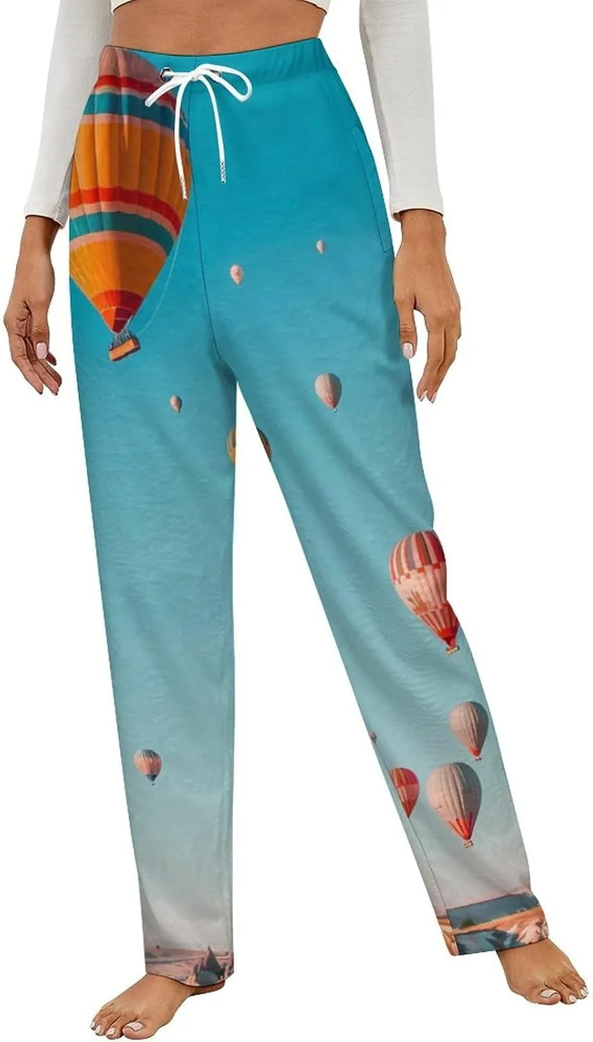 Hot Air Balloons Floating over Cappadocia Flannel Pajama Pants Women's Sleep Pants Printed Loungewear Lounge Bottoms