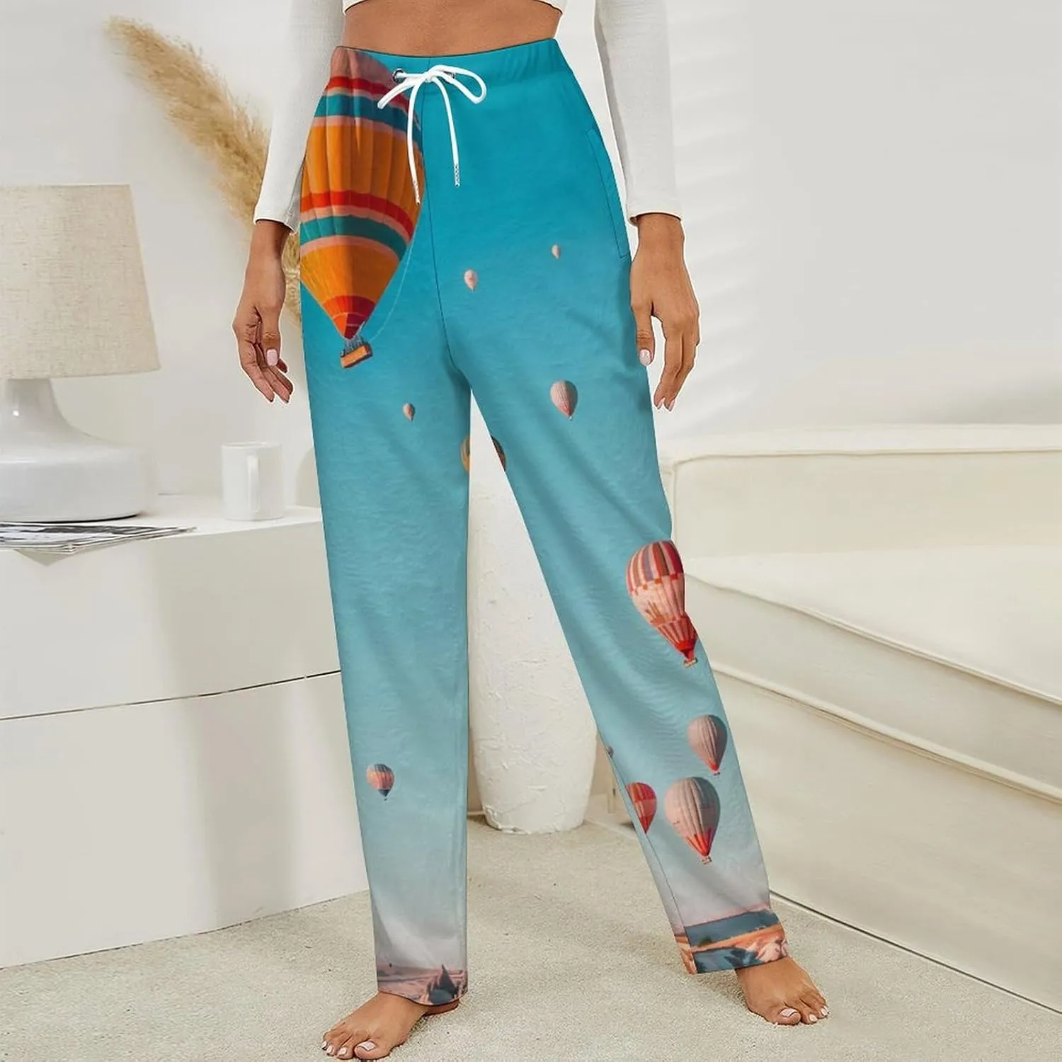 Hot Air Balloons Floating over Cappadocia Flannel Pajama Pants Women's Sleep Pants Printed Loungewear Lounge Bottoms