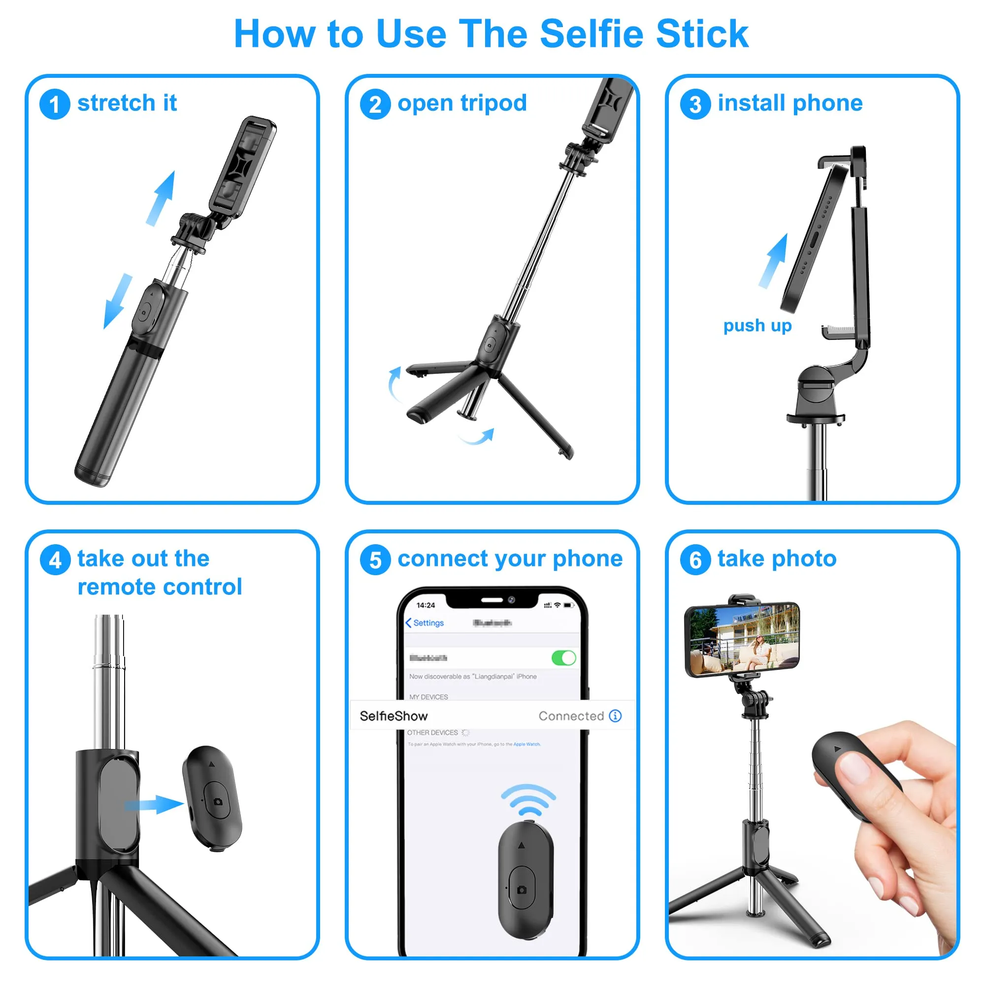 HOT SALE2024 New Portable Wireless Bluetooth Selfie Stick