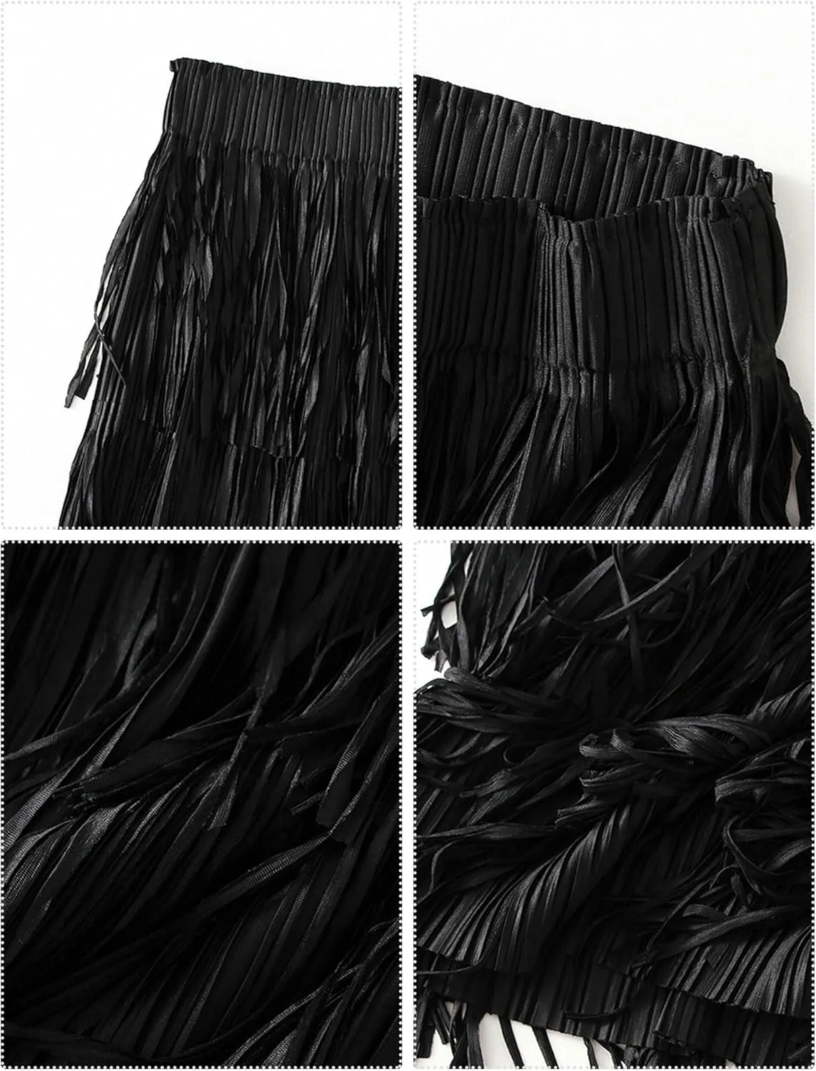 IWEMEK Elastic High Waist Fringe Skirts for Women Tassels Tiered Layered Midi Skirts Fall Christmas Party Casual A-Line Skirt