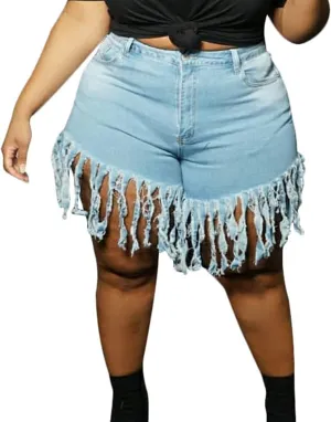 JEKE-DG Women Frayed Raw Denim Shorts High Waisted Tassels Stretchy Short Pants Hem Short Jeans Clubwear Jeans Short