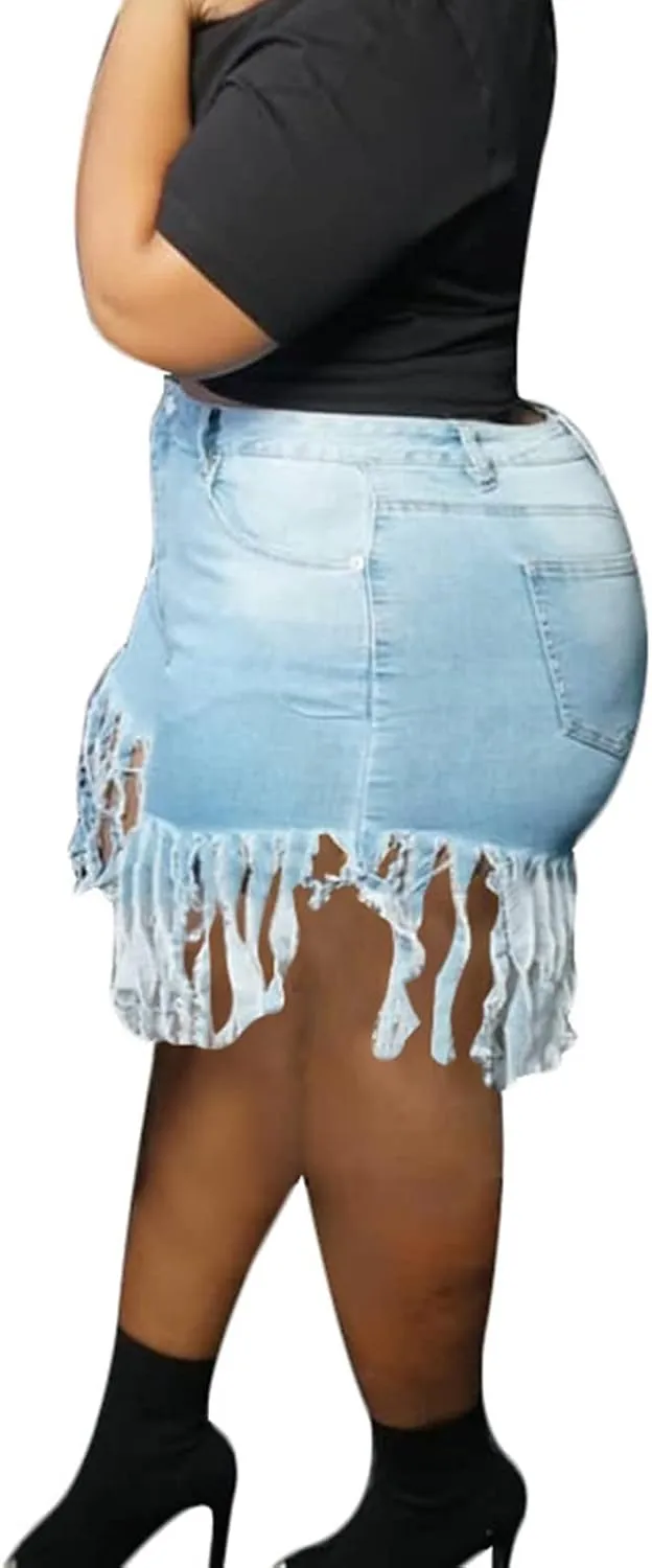 JEKE-DG Women Frayed Raw Denim Shorts High Waisted Tassels Stretchy Short Pants Hem Short Jeans Clubwear Jeans Short