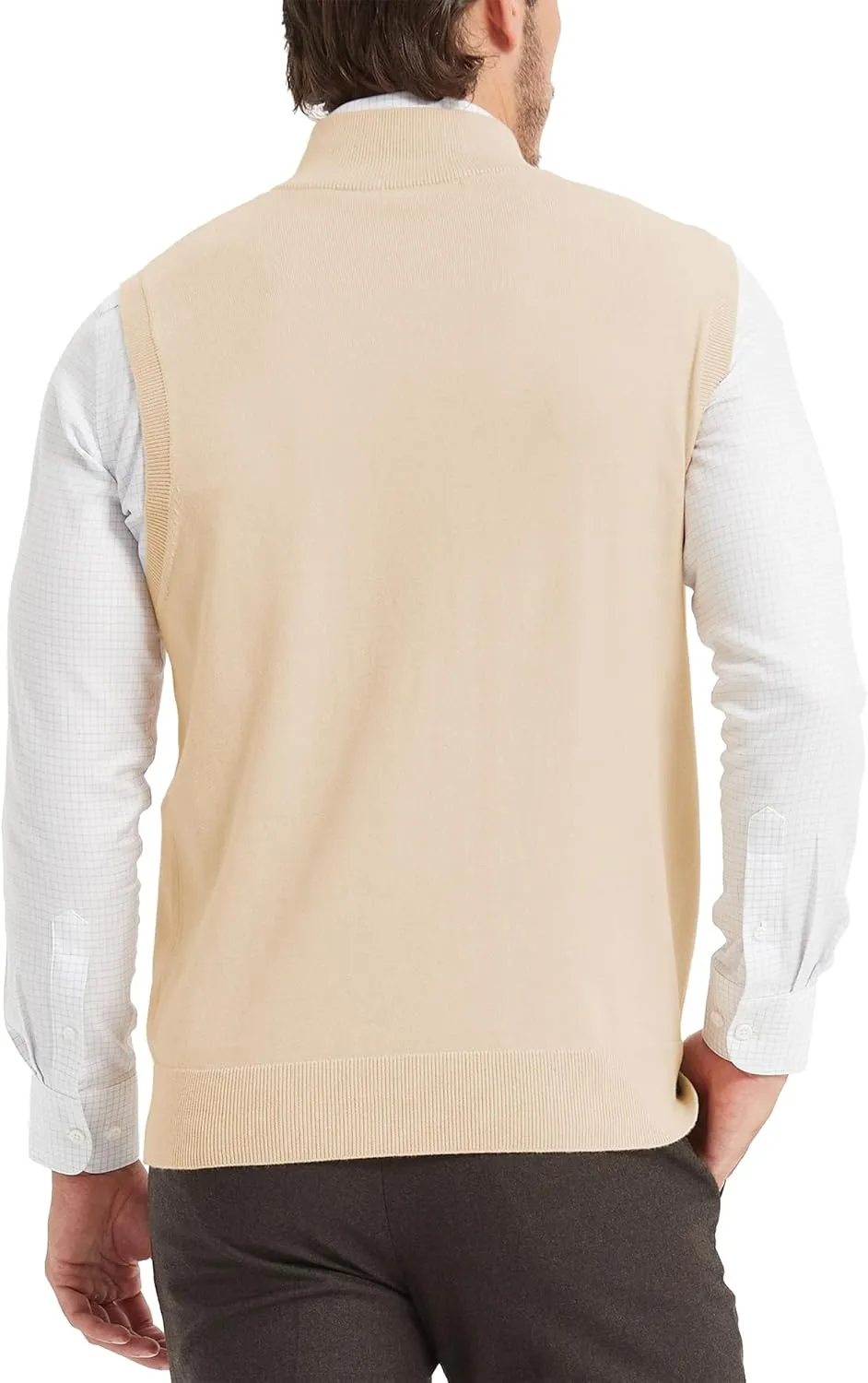 Kallspin Mens Pure Cotton Quarter Zipper Sweater Vest V-Neck Lightweight Sleeveless Knitted Pullover