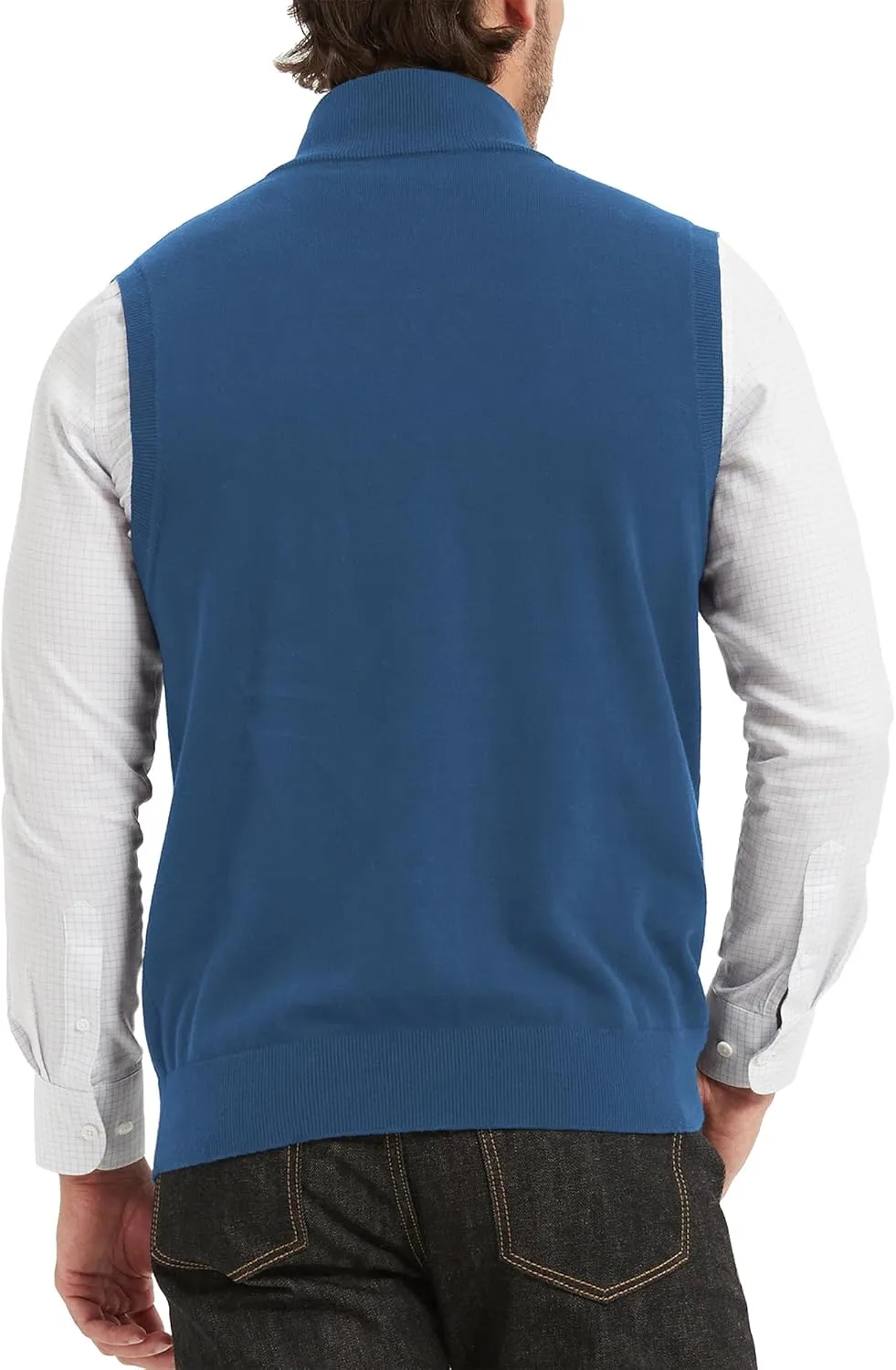 Kallspin Mens Pure Cotton Quarter Zipper Sweater Vest V-Neck Lightweight Sleeveless Knitted Pullover