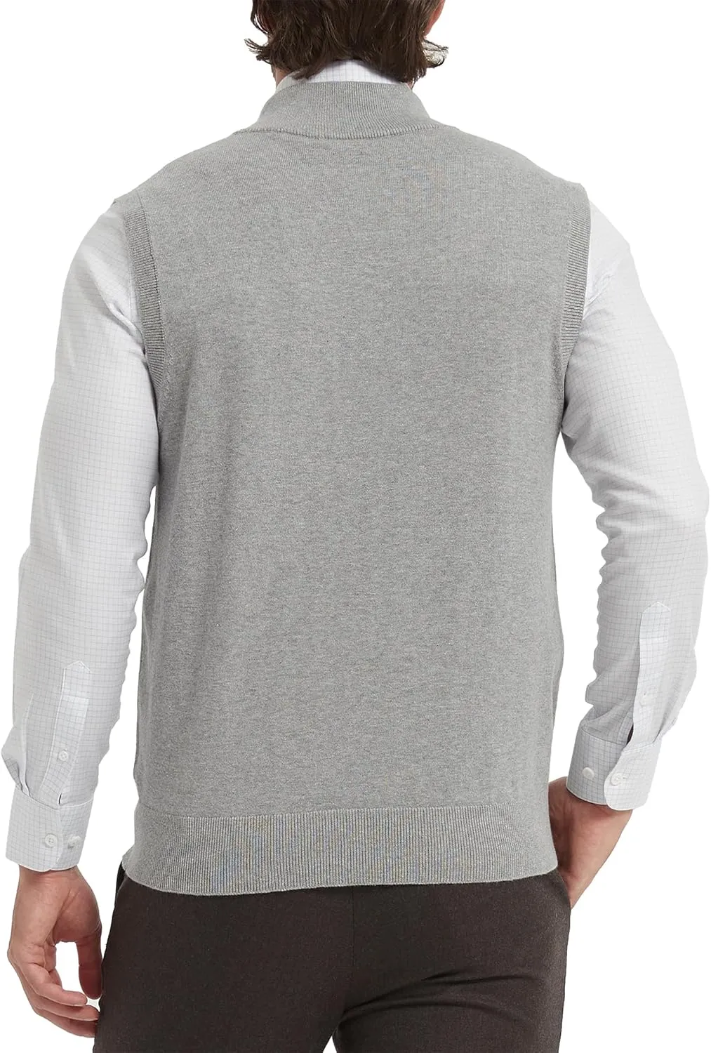 Kallspin Mens Pure Cotton Quarter Zipper Sweater Vest V-Neck Lightweight Sleeveless Knitted Pullover