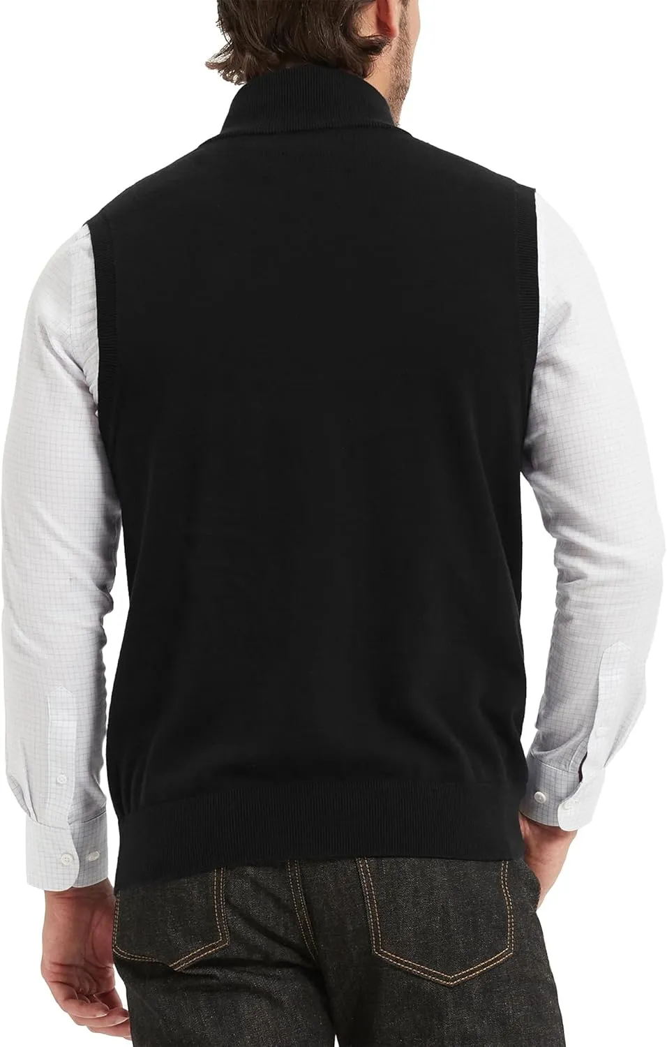 Kallspin Mens Pure Cotton Quarter Zipper Sweater Vest V-Neck Lightweight Sleeveless Knitted Pullover