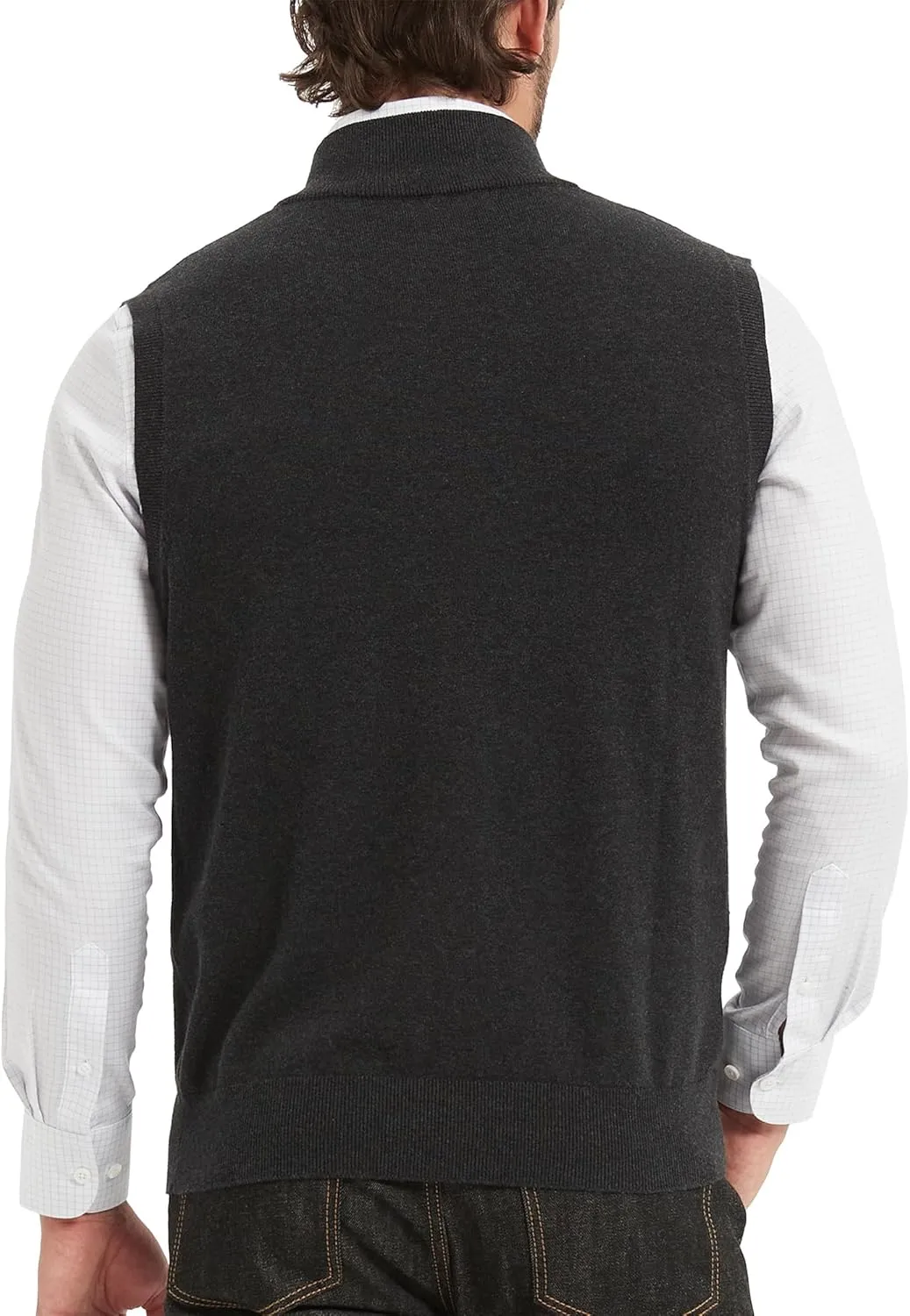 Kallspin Mens Pure Cotton Quarter Zipper Sweater Vest V-Neck Lightweight Sleeveless Knitted Pullover
