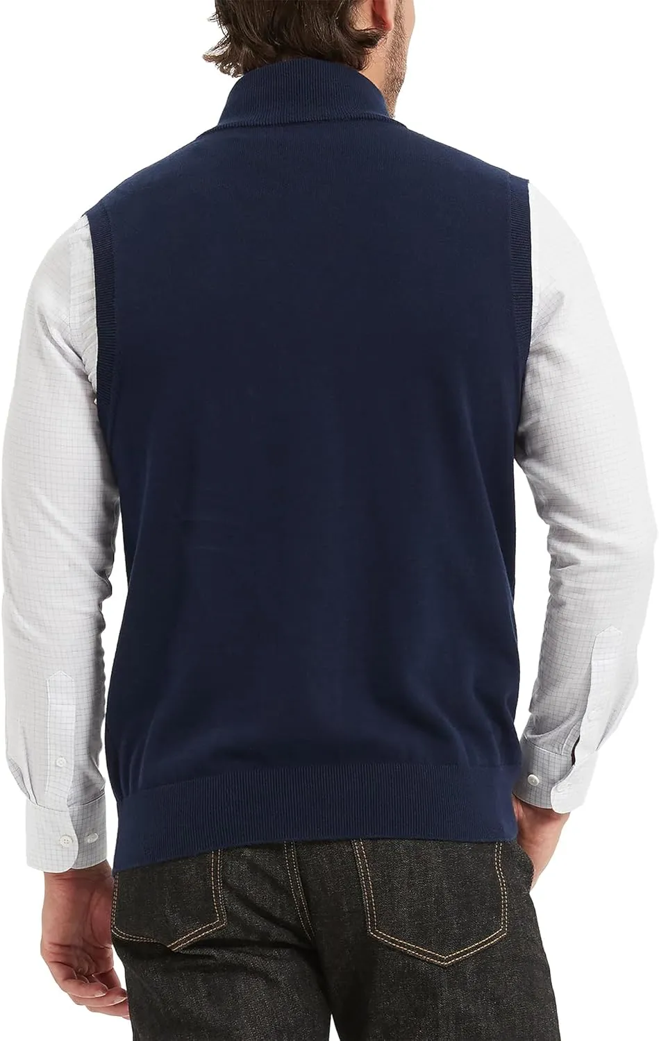 Kallspin Mens Pure Cotton Quarter Zipper Sweater Vest V-Neck Lightweight Sleeveless Knitted Pullover