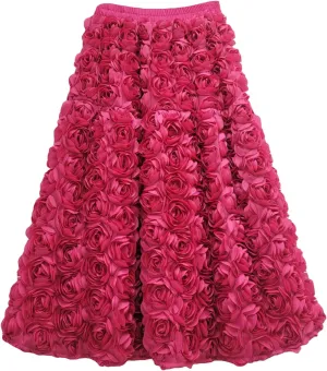 LETSVDO Women's 3D Floral Tulle Maxi Skirt High Waisted Rose Flower Applique Fluffy Fairy Flowy A Line Formal Skirts