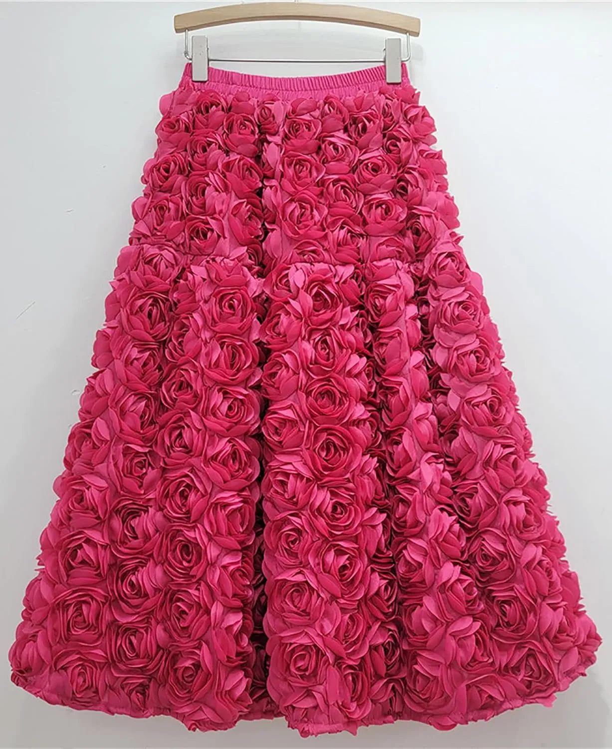 LETSVDO Women's 3D Floral Tulle Maxi Skirt High Waisted Rose Flower Applique Fluffy Fairy Flowy A Line Formal Skirts