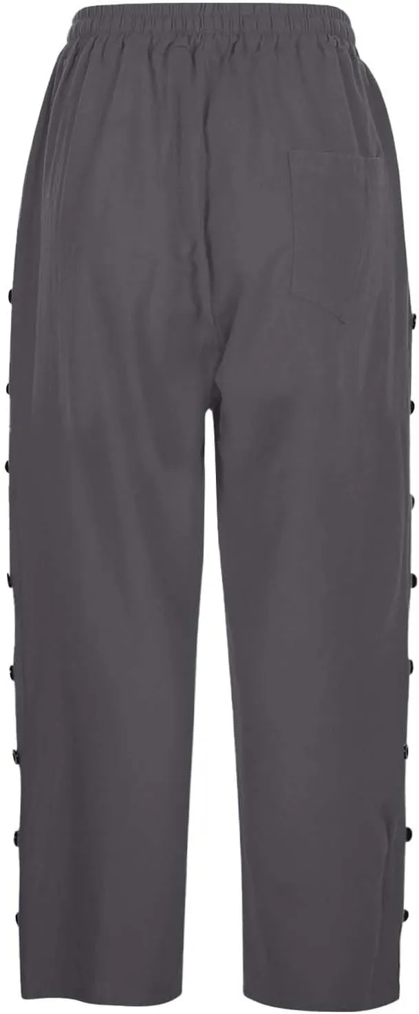 Linen Capri Pants for Women High Waisted Summer Capri Pants Elastic Waist Cotton Linen Yoga Cropped Trousers