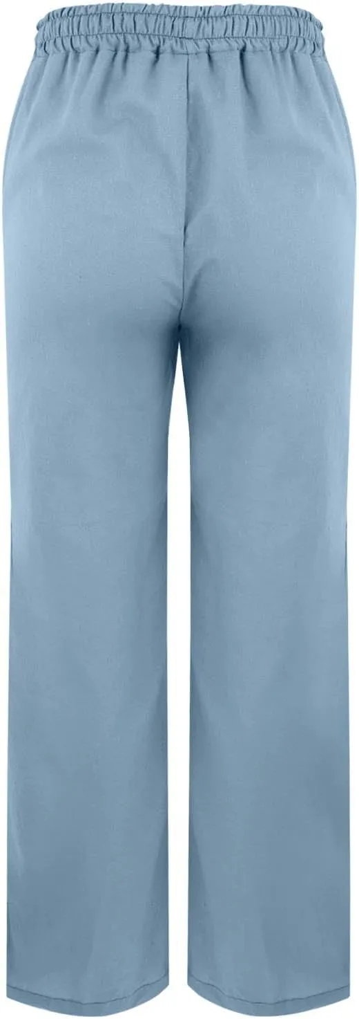 Linen Pants for Women 2025 Summer High Waist Elastic Drawstring Straight Leg Lounge Casual Lightweight Beach Trousers