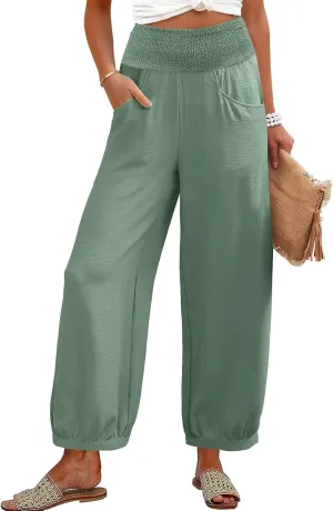 Linen Pants Women Wide Leg High Waisted Summer Pants 2025 Vacation Loose Fit Lightweight Casual Beach Palazzo Trousers