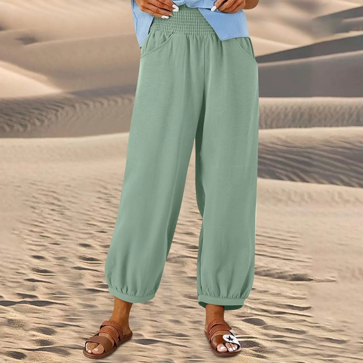 Linen Pants Women Wide Leg High Waisted Summer Pants 2025 Vacation Loose Fit Lightweight Casual Beach Palazzo Trousers