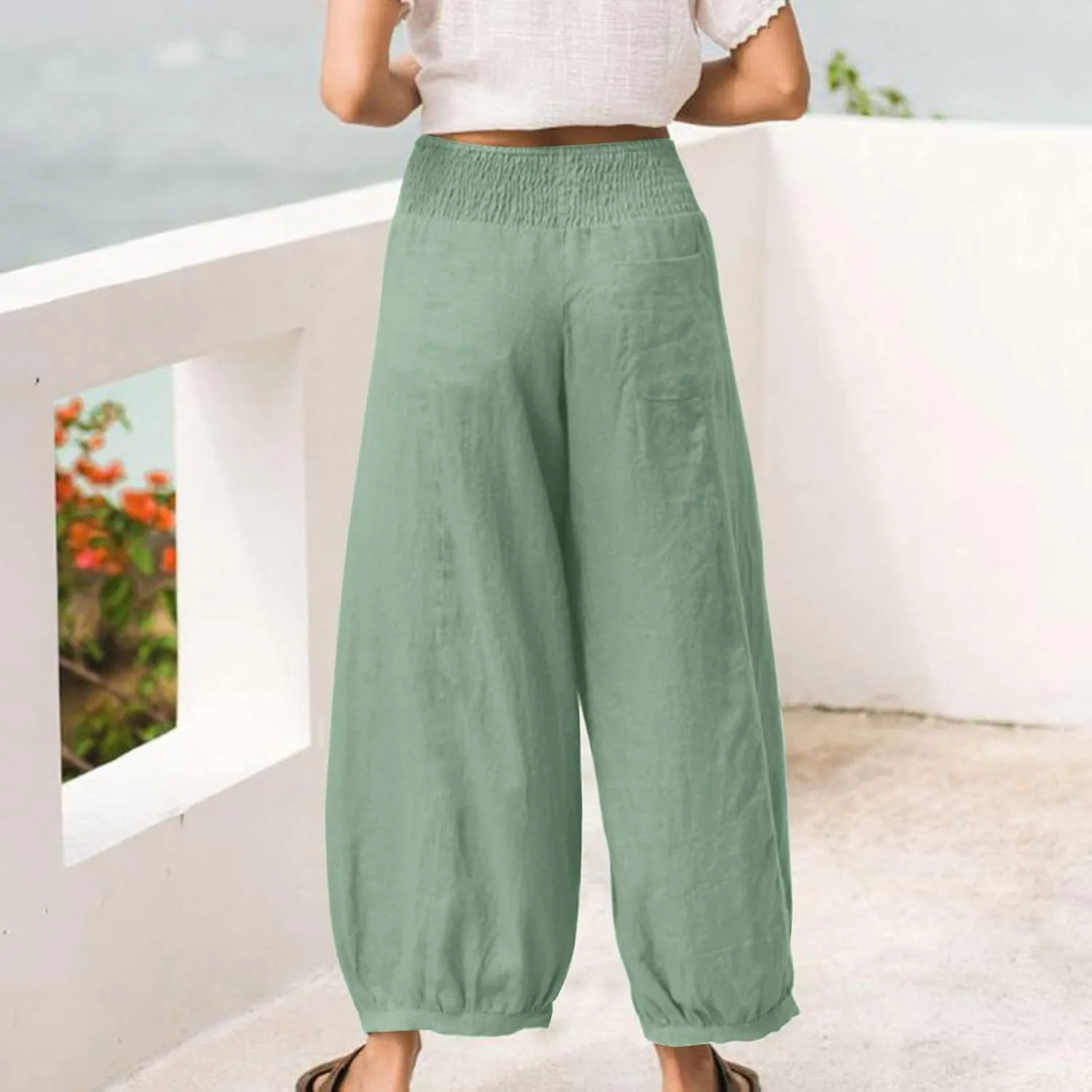 Linen Pants Women Wide Leg High Waisted Summer Pants 2025 Vacation Loose Fit Lightweight Casual Beach Palazzo Trousers