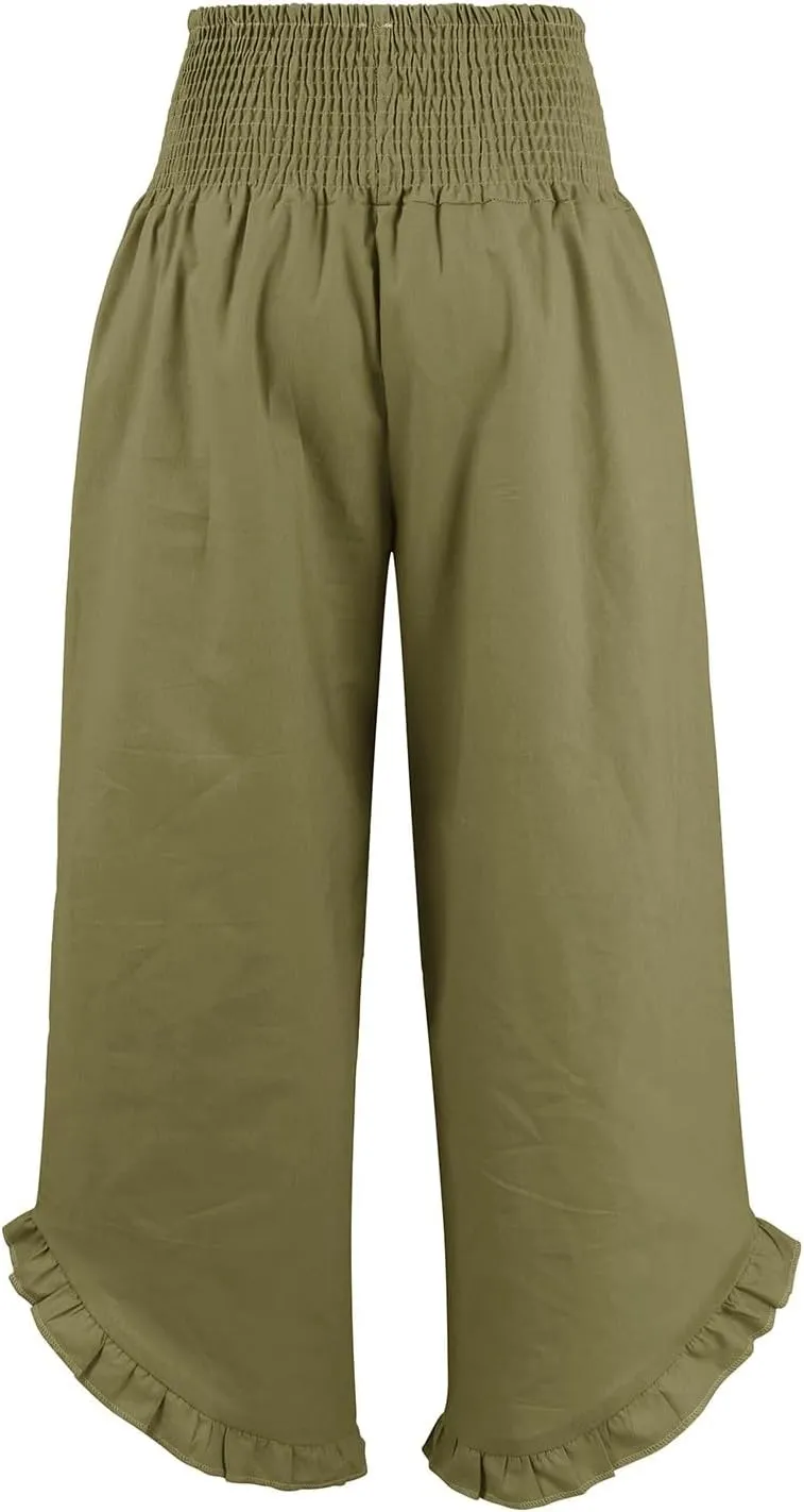 Linen Pants Women,Summer Pants for Women Trendy Elastic High Waisted Wide Leg Summer Womens Capris with Pockets