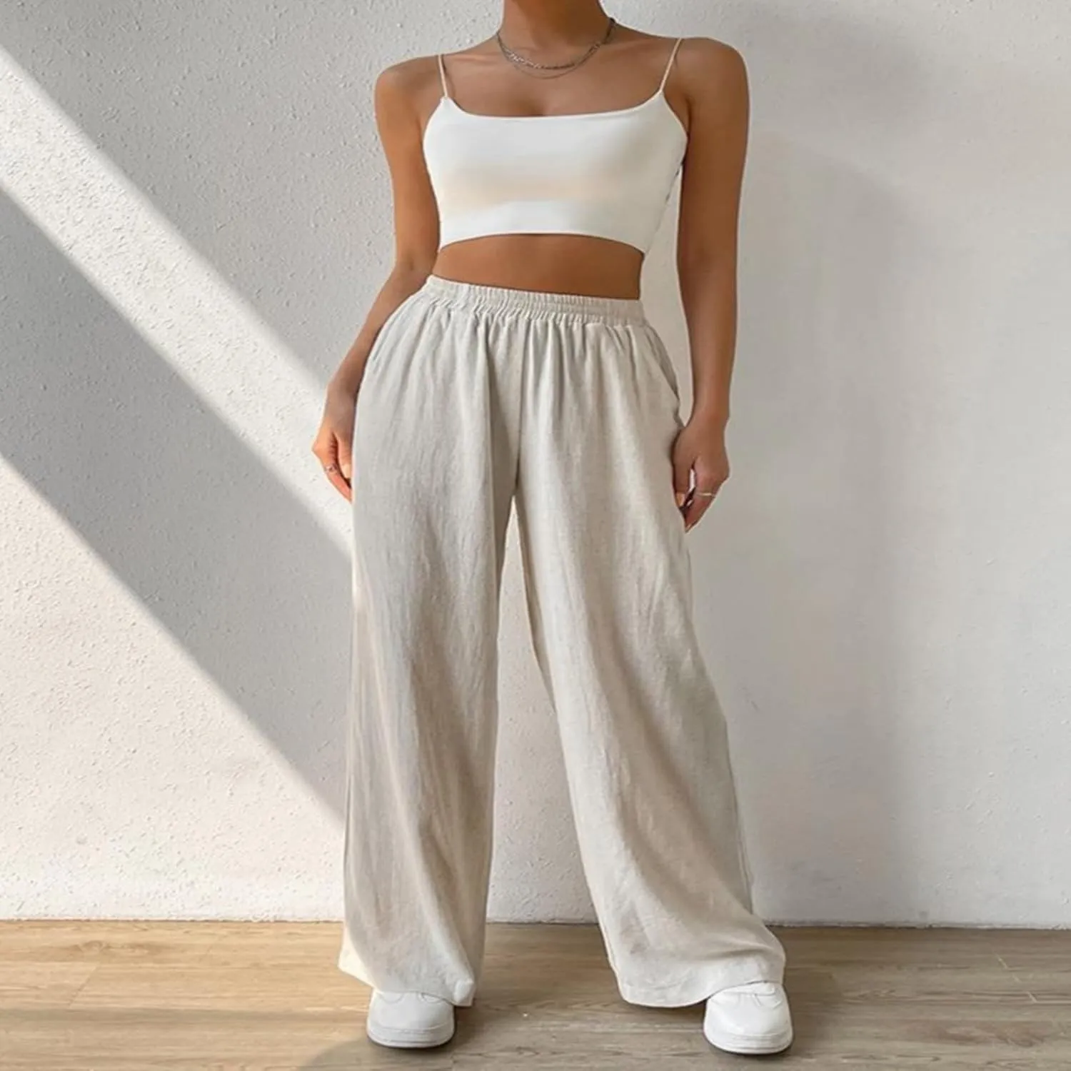 Linen Wide Leg Pants Women Summer Leg Cotton Linen Trousers High Linen Pants for Women