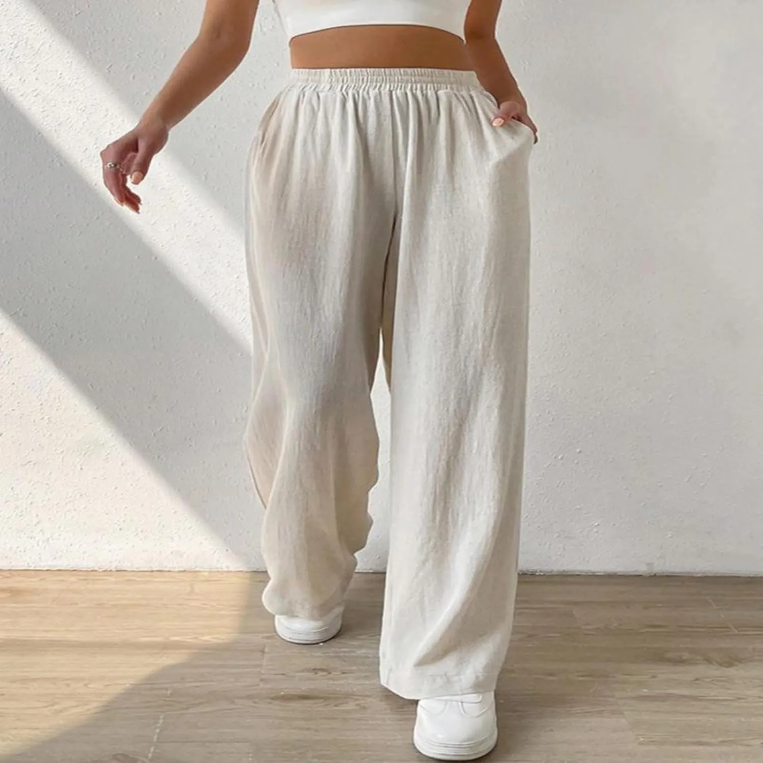 Linen Wide Leg Pants Women Summer Leg Cotton Linen Trousers High Linen Pants for Women