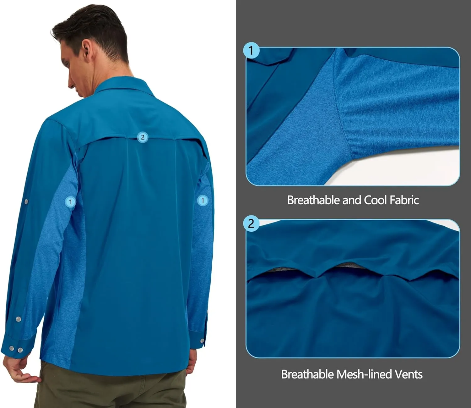 Little Donkey Andy Men's Stretch Quick Dry UPF50  Long Sleeve Shirt for Hiking, Travel, Camping
