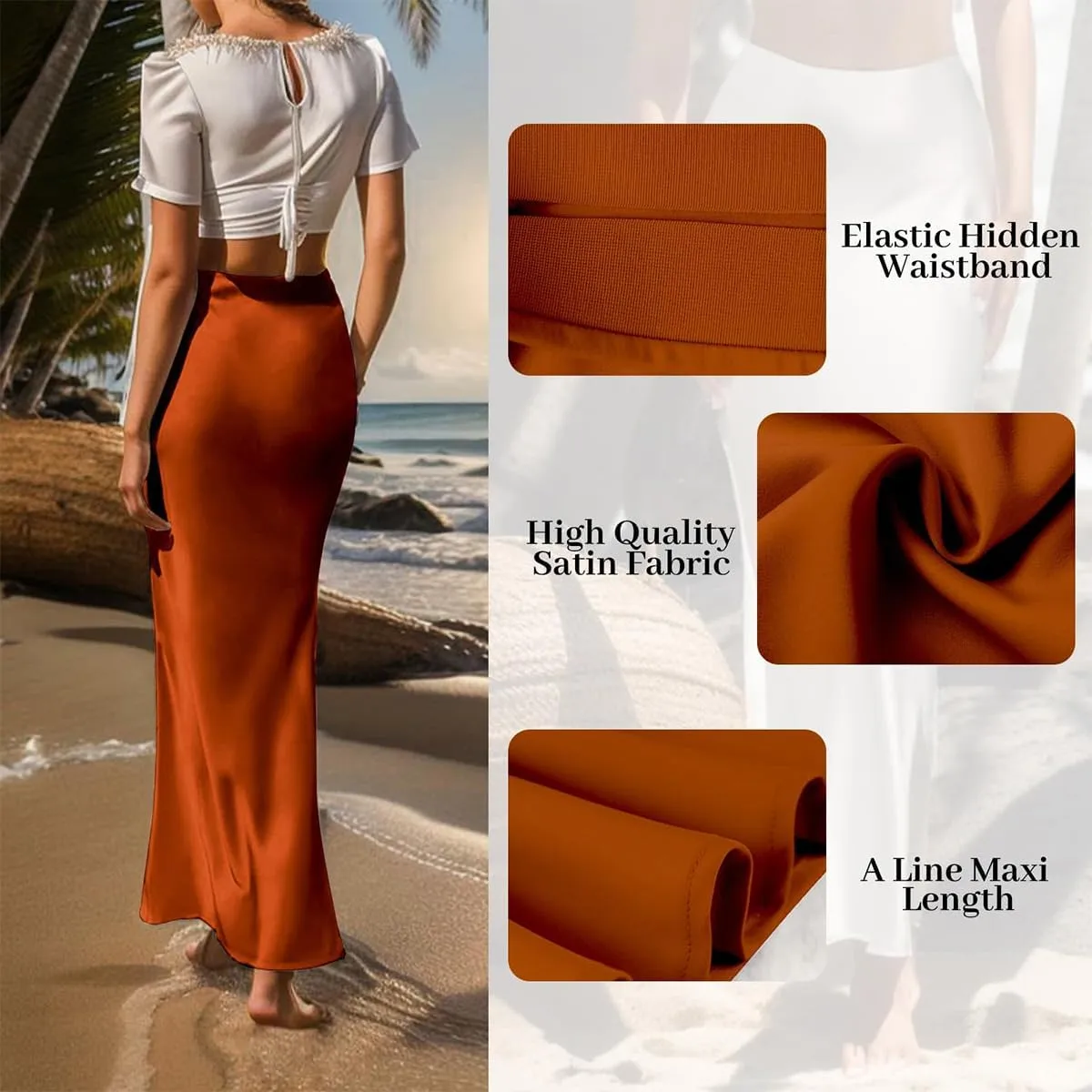 Long Satin Skirts for Women Silk Skirts Silky Elastic High Waist Flared Casual A Line Midi Skirt Cocktail Party Maxi Skirts