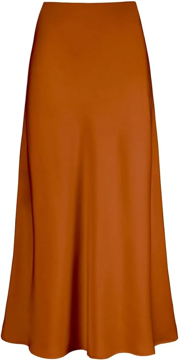 Long Satin Skirts for Women Silk Skirts Silky Elastic High Waist Flared Casual A Line Midi Skirt Cocktail Party Maxi Skirts