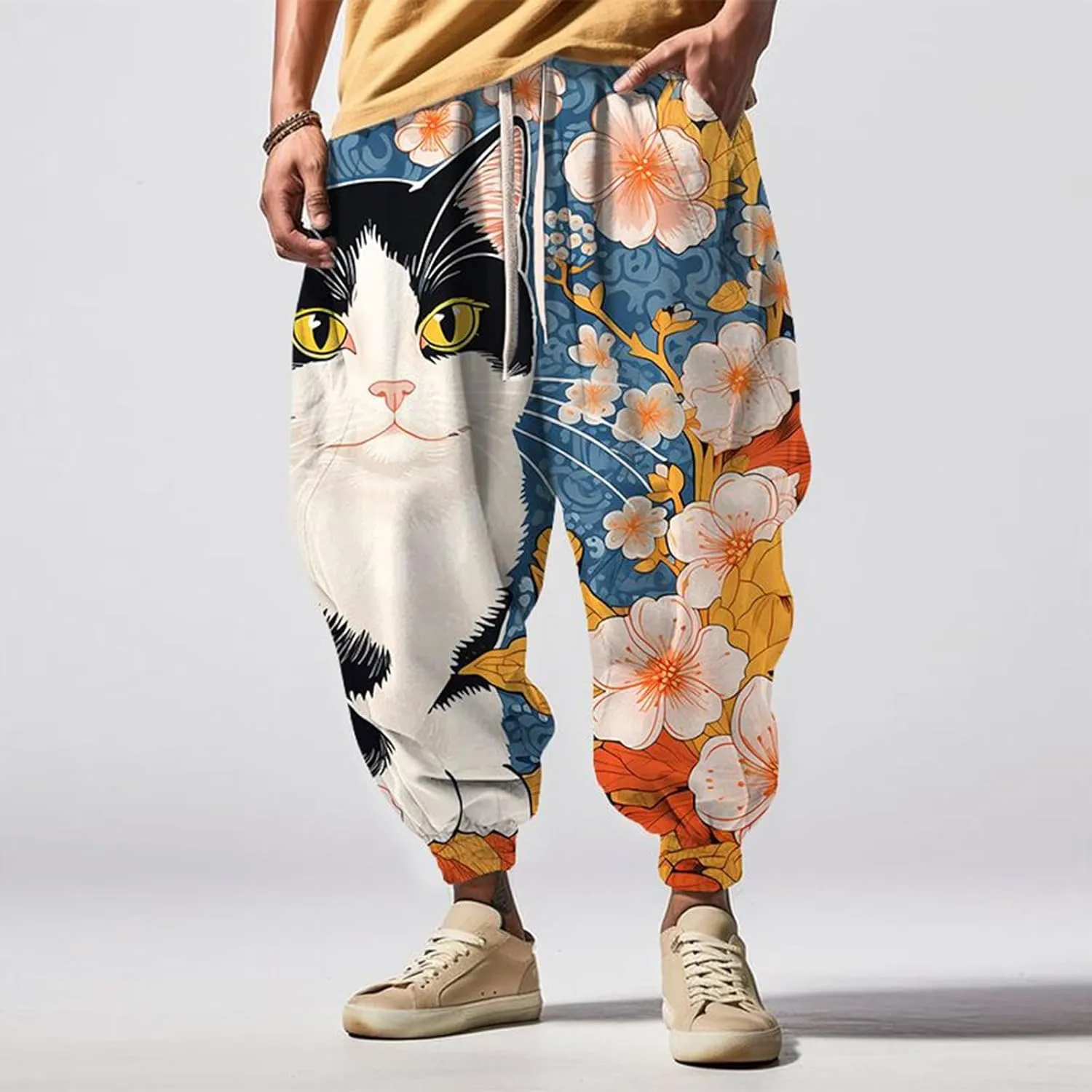 Low Crotch Sweats Fashion Street Feel Casual Sweatpants Drawstring Elastic Waist Boho Hippie Trousers Burning Man