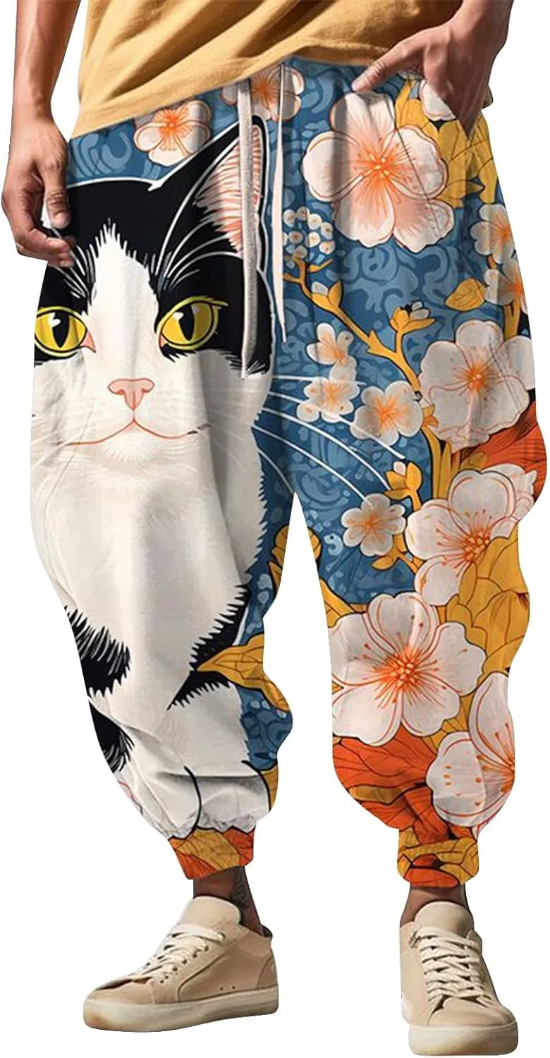 Low Crotch Sweats Fashion Street Feel Casual Sweatpants Drawstring Elastic Waist Boho Hippie Trousers Burning Man