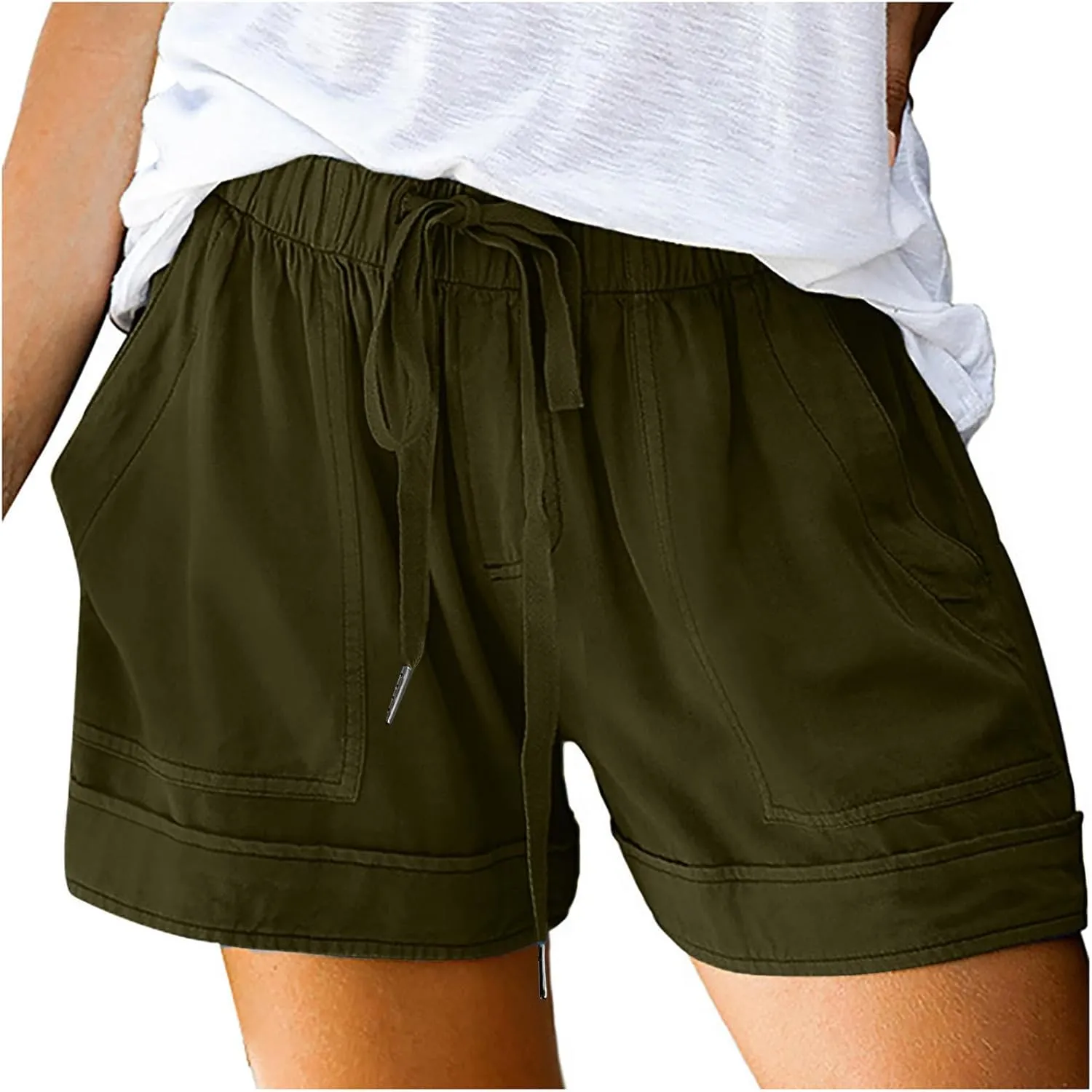 LRMQS Womens Shorts Casual with Pockets Drawstring Elastic Waist Cotton Plus Size Beach Vacation Trendy 2025 Summer Clothes