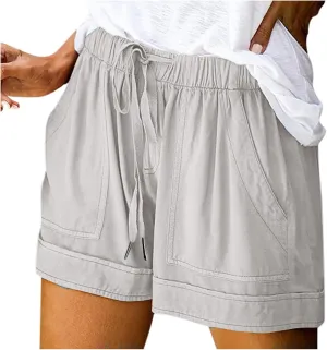 LRMQS Womens Shorts Casual with Pockets Drawstring Elastic Waist Cotton Plus Size Beach Vacation Trendy 2025 Summer Clothes