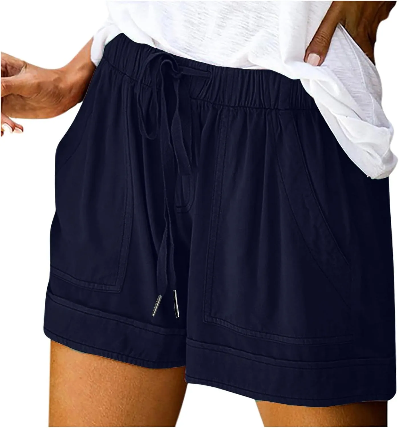 LRMQS Womens Shorts Casual with Pockets Drawstring Elastic Waist Cotton Plus Size Beach Vacation Trendy 2025 Summer Clothes