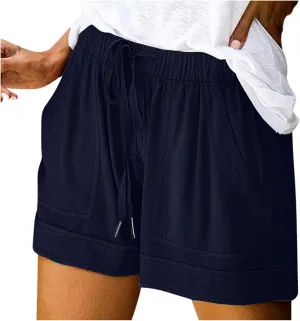 LRMQS Womens Shorts Casual with Pockets Drawstring Elastic Waist Cotton Plus Size Beach Vacation Trendy 2025 Summer Clothes