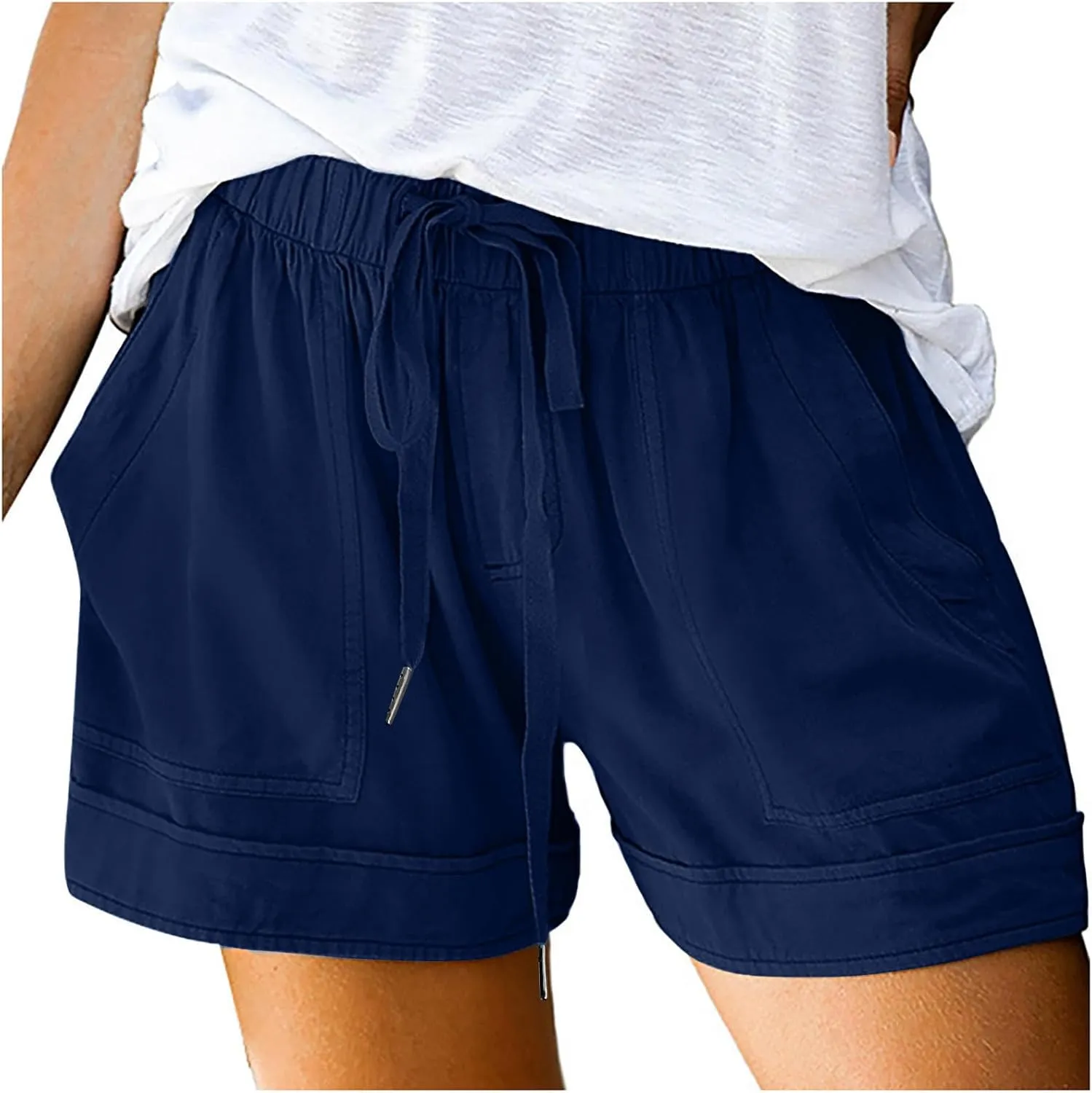 LRMQS Womens Shorts Casual with Pockets Drawstring Elastic Waist Cotton Plus Size Beach Vacation Trendy 2025 Summer Clothes