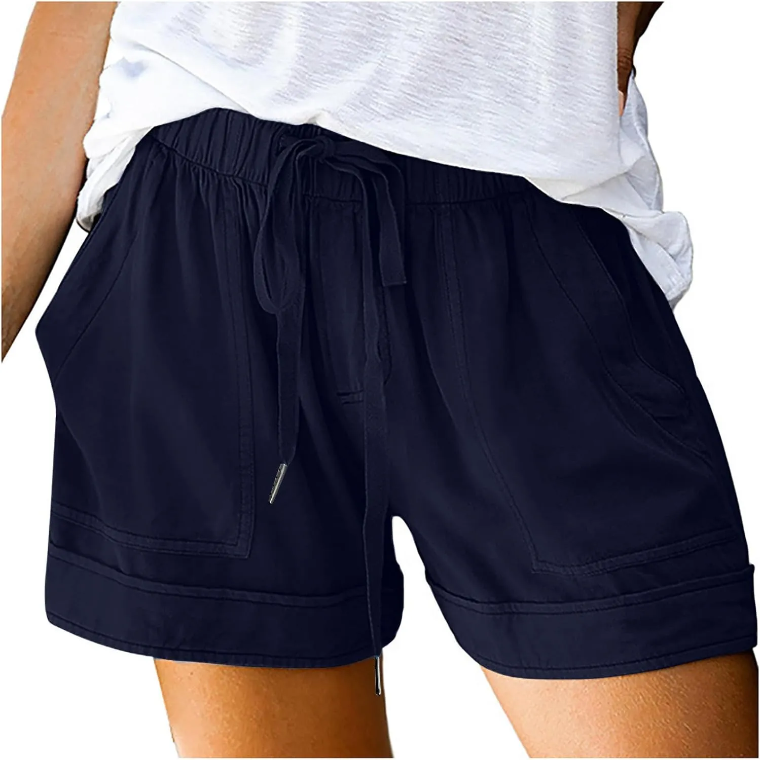LRMQS Womens Shorts Casual with Pockets Drawstring Elastic Waist Cotton Plus Size Beach Vacation Trendy 2025 Summer Clothes