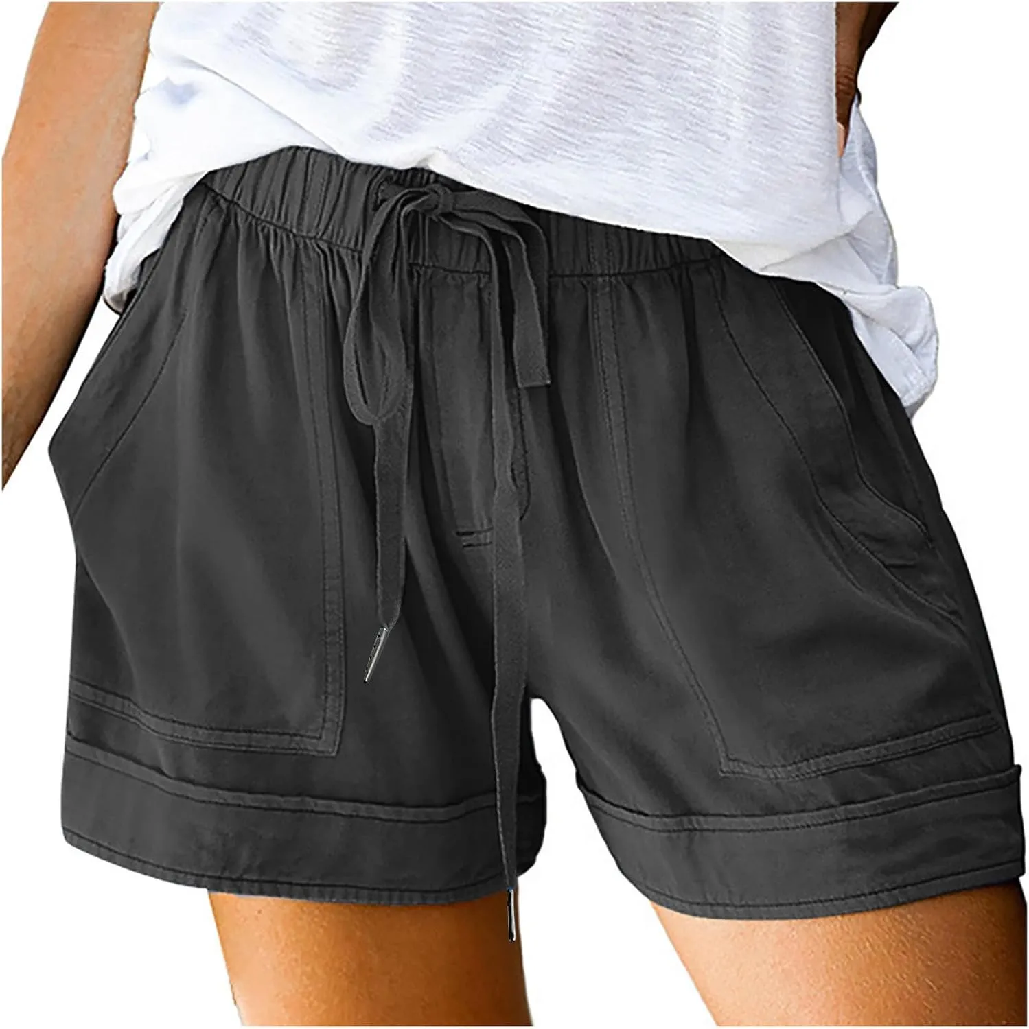 LRMQS Womens Shorts Casual with Pockets Drawstring Elastic Waist Cotton Plus Size Beach Vacation Trendy 2025 Summer Clothes