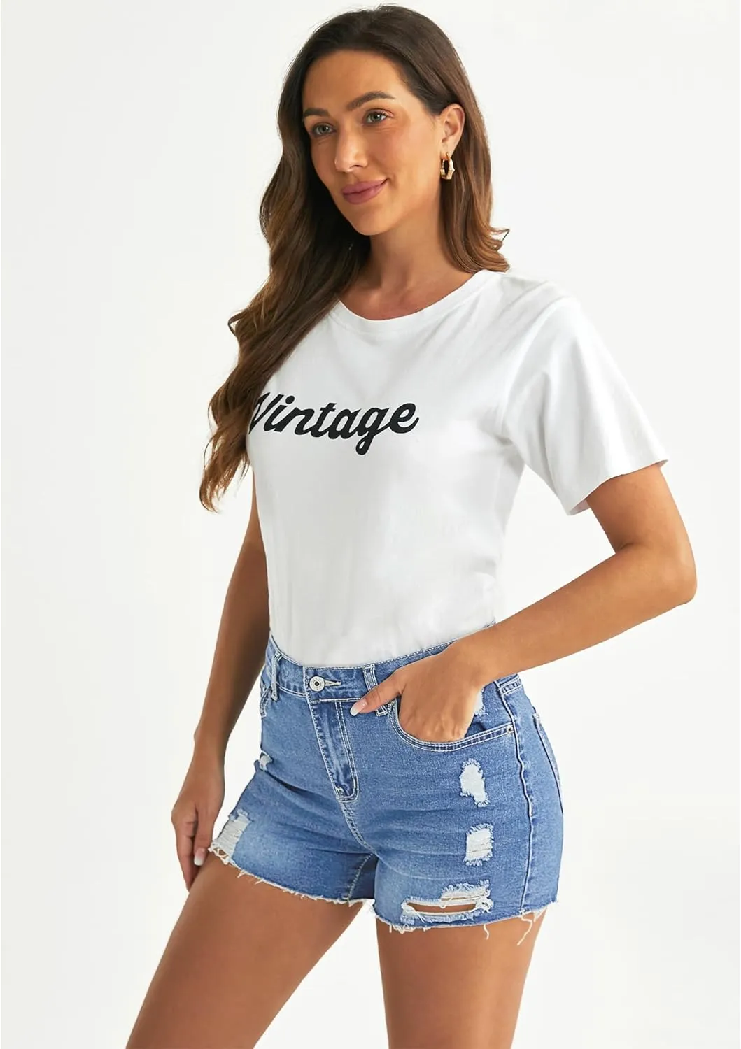 Luvamia Women's High Waisted Distressed Denim Shorts, Blue, Size X-Small to XX-Large