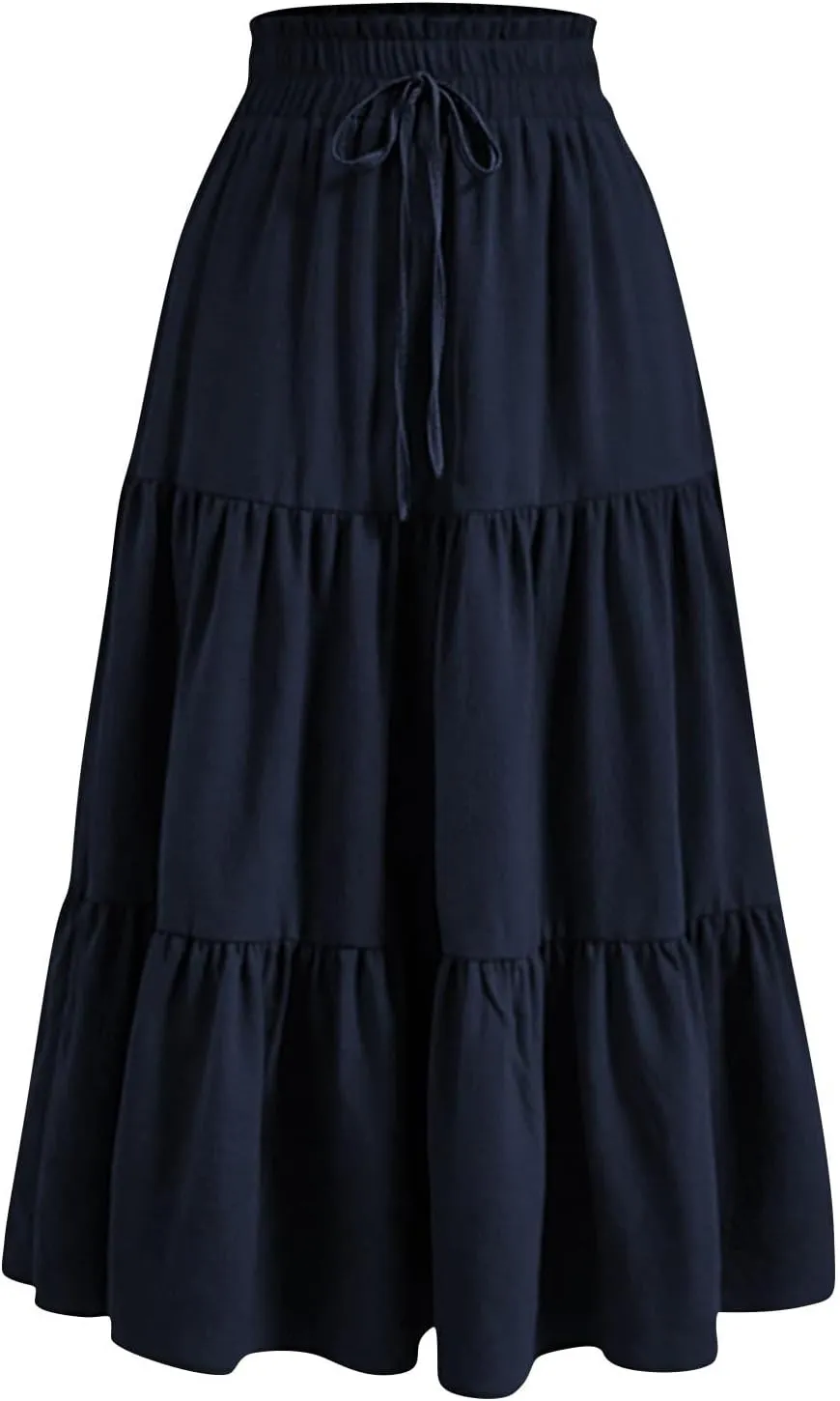 Maxi Skirt for Women 2025 Maxi Spring Flowy Boho Comfy Tiered Western Womens Midi Skirts
