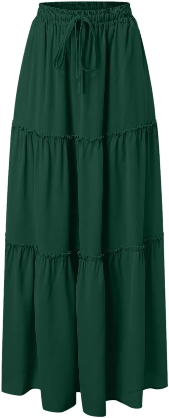 Maxi Skirts for Women Flowy Boho with Pockets A-Line Ruffle Tiered Elastic High Waist Summer Skirts 2025 Vacation