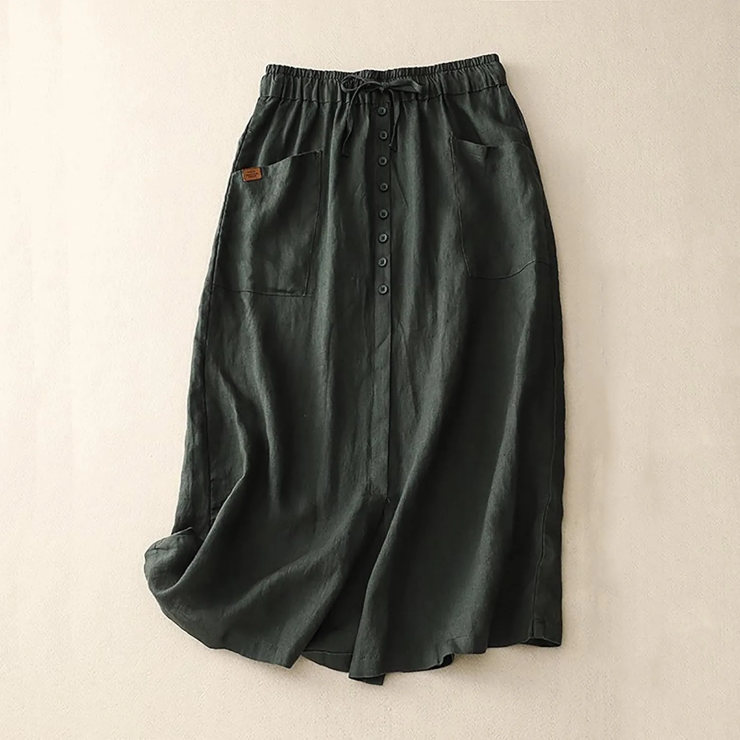 Maxi Skirts for Women Summer Drawstring High Elastic Waist Pleated A Line Skorts Solid Holiday Cotton Linen Skirt