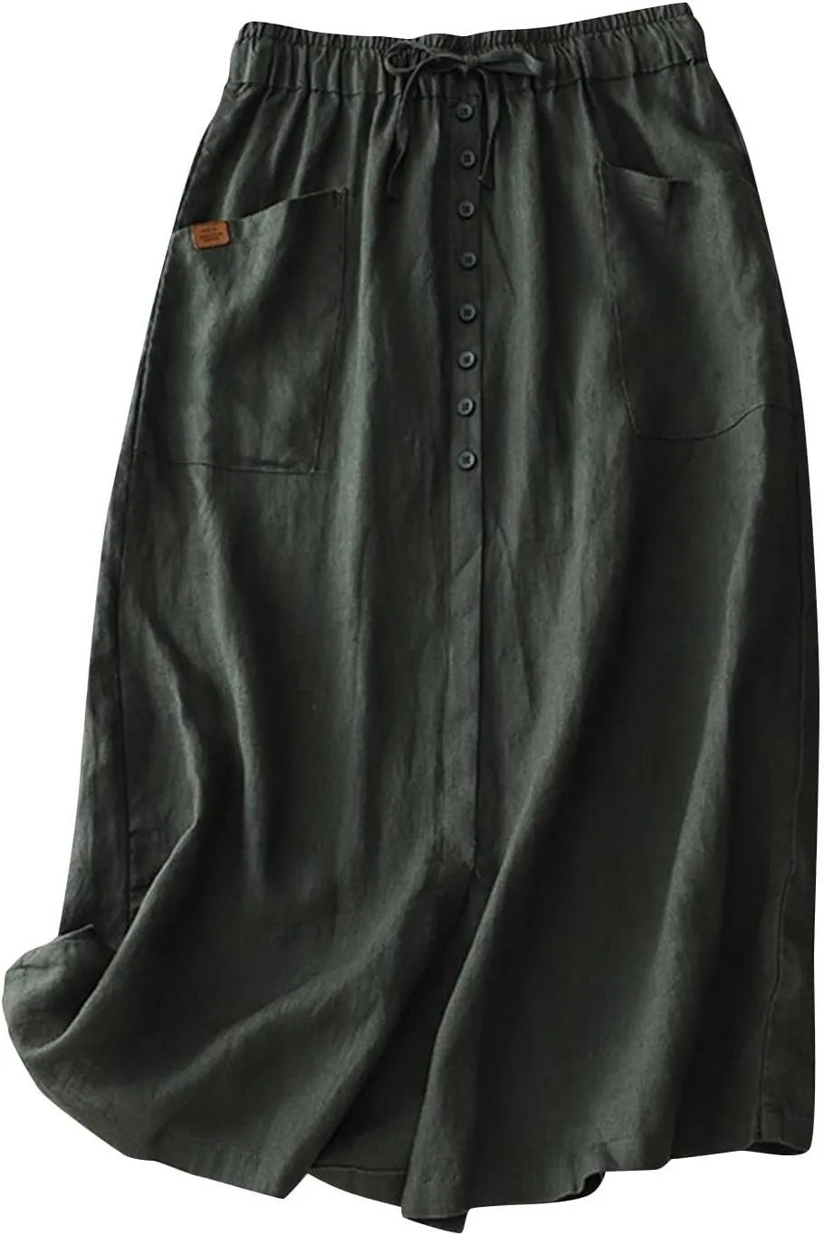 Maxi Skirts for Women Summer Drawstring High Elastic Waist Pleated A Line Skorts Solid Holiday Cotton Linen Skirt
