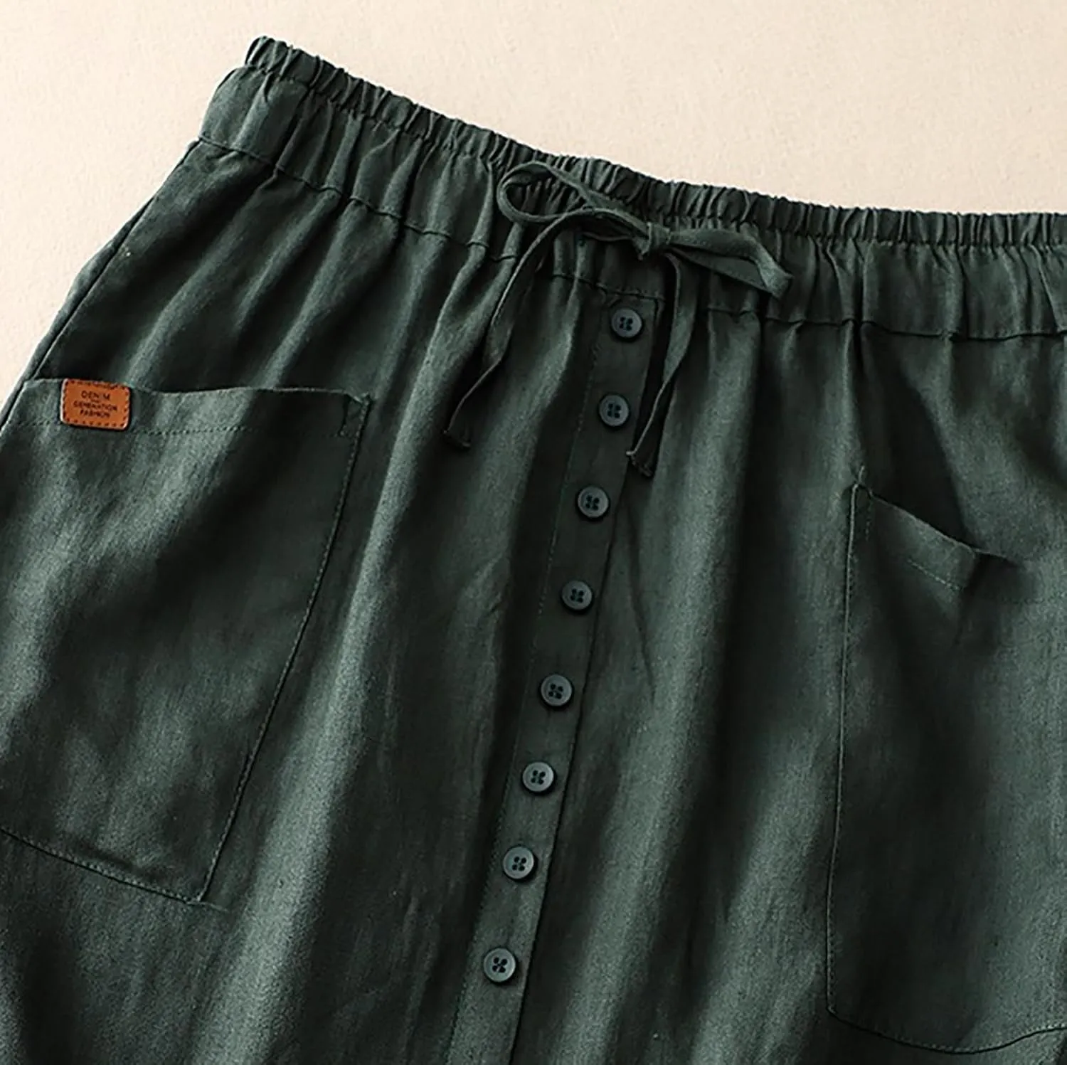 Maxi Skirts for Women Summer Drawstring High Elastic Waist Pleated A Line Skorts Solid Holiday Cotton Linen Skirt