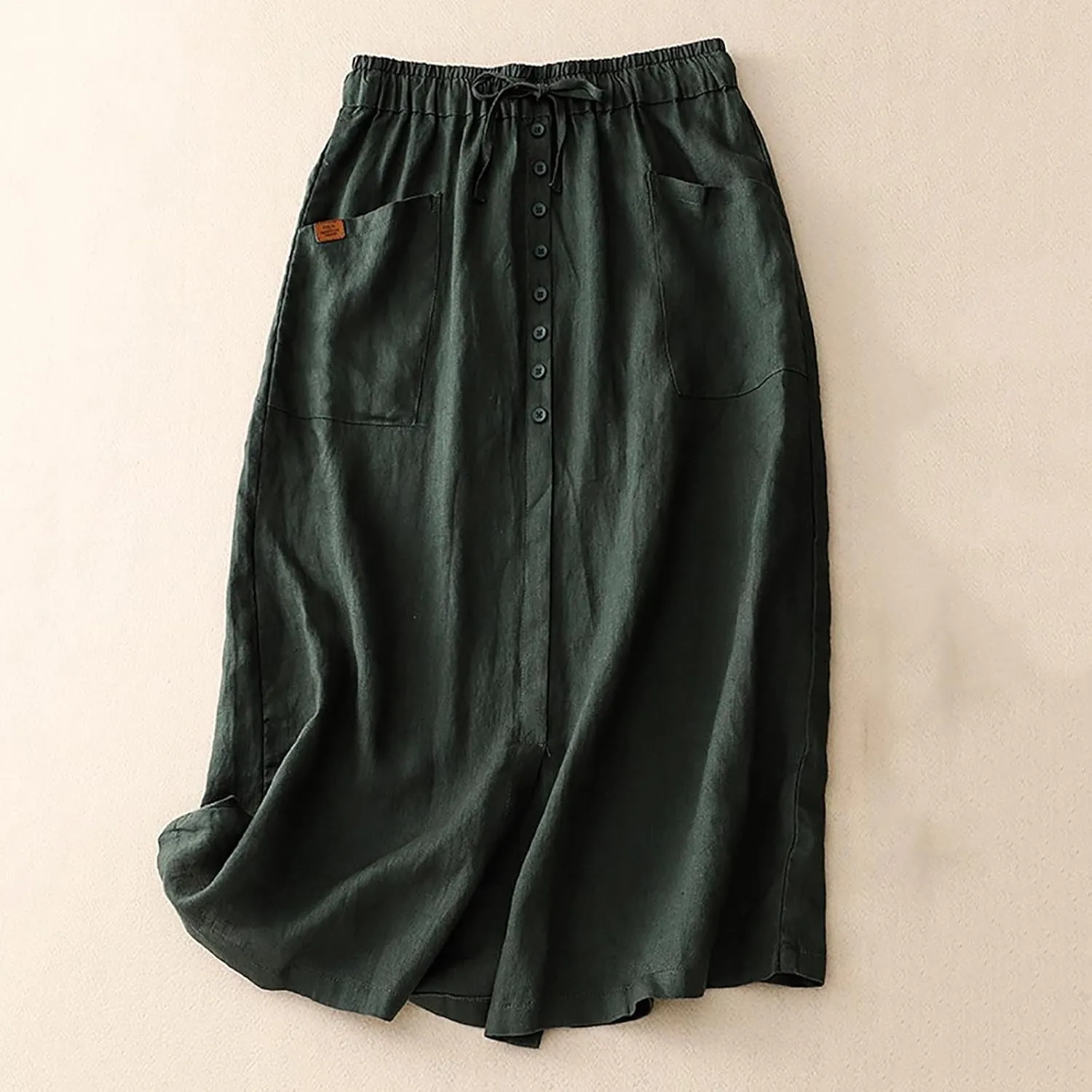 Maxi Skirts for Women Summer Drawstring High Elastic Waist Pleated A Line Skorts Solid Holiday Cotton Linen Skirt