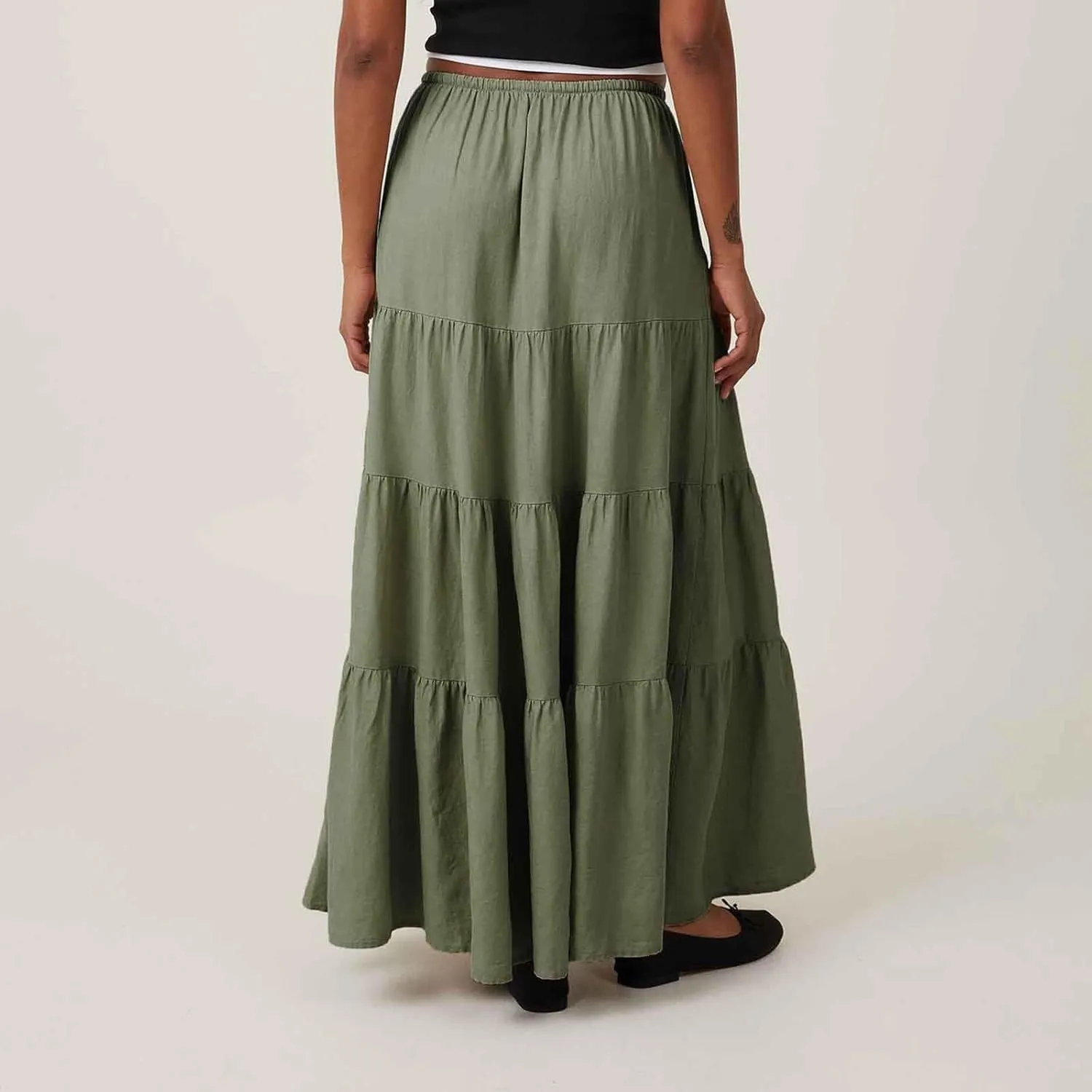 Maxi Skirts for Women Tiered Long Skirts High Waisted Pleated A Line Skirt Flowy Elastic Waist Skirt with Drawstring