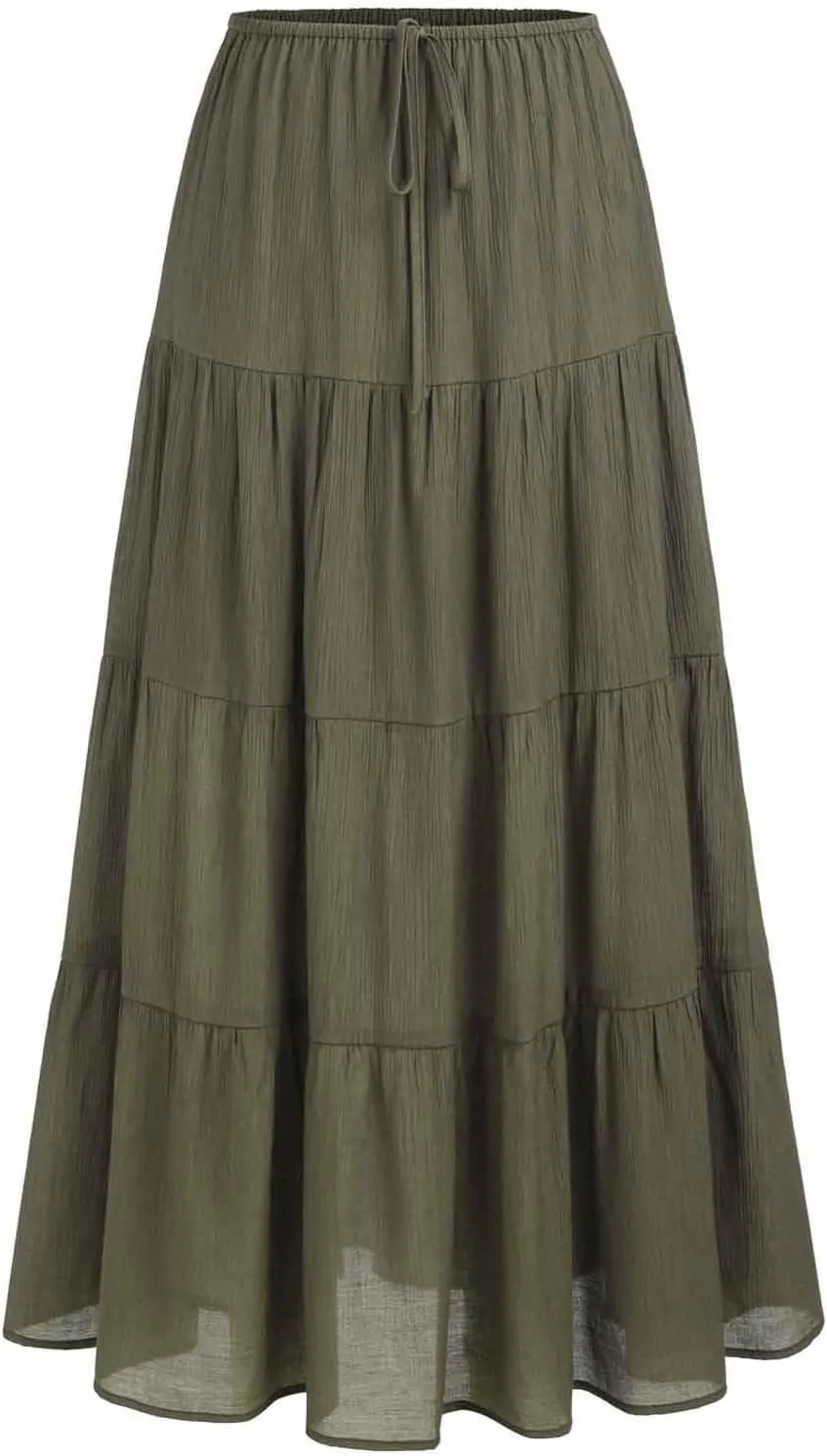 Maxi Skirts for Women Tiered Long Skirts High Waisted Pleated A Line Skirt Flowy Elastic Waist Skirt with Drawstring