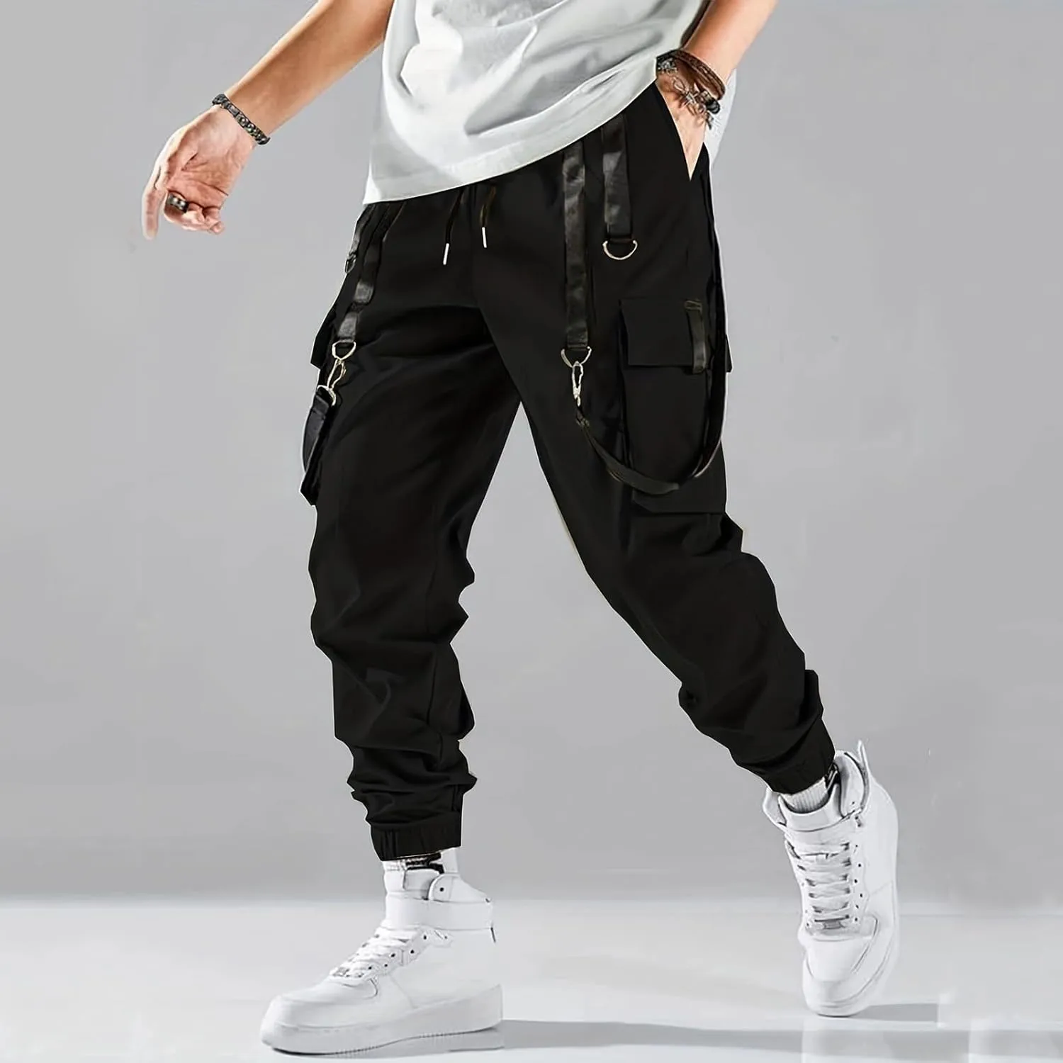 Men's Casual Joggers Pants Cotton Drawstring Chino Cargo Pants Hiking Outdoor Twill Track Jogging Sweatpants Men Active Pants
